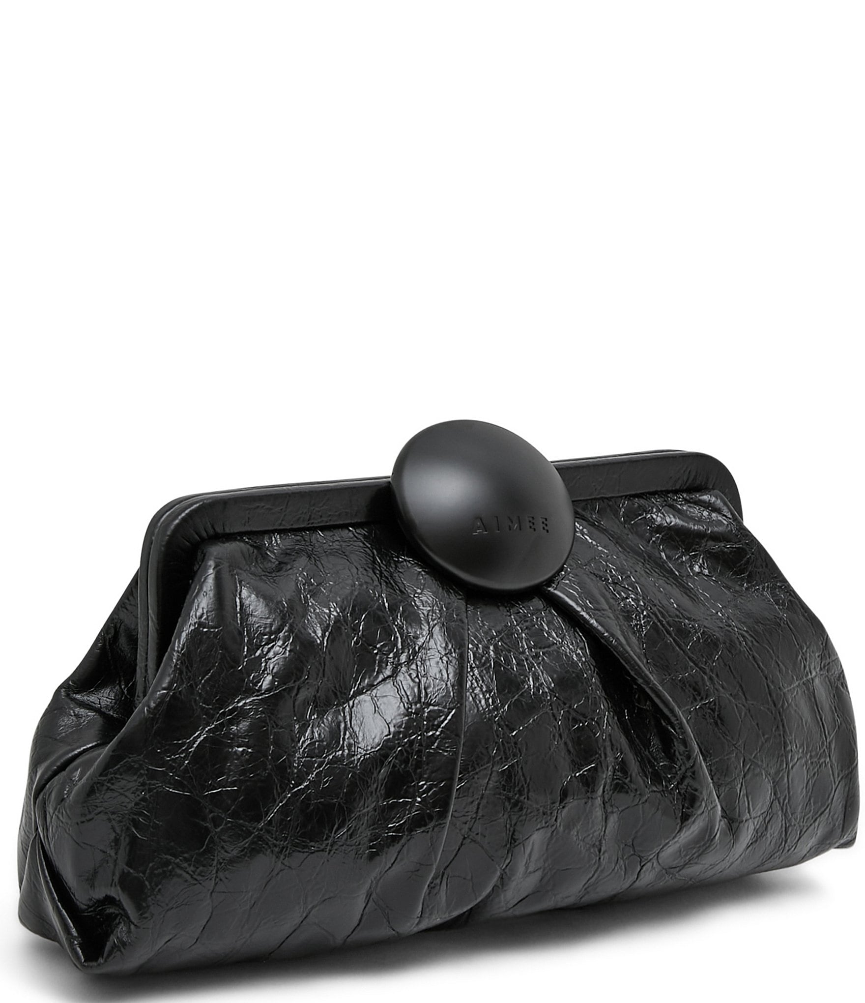 AIMEE Full Circle Frame Crinkle Leather Clutch Bag
