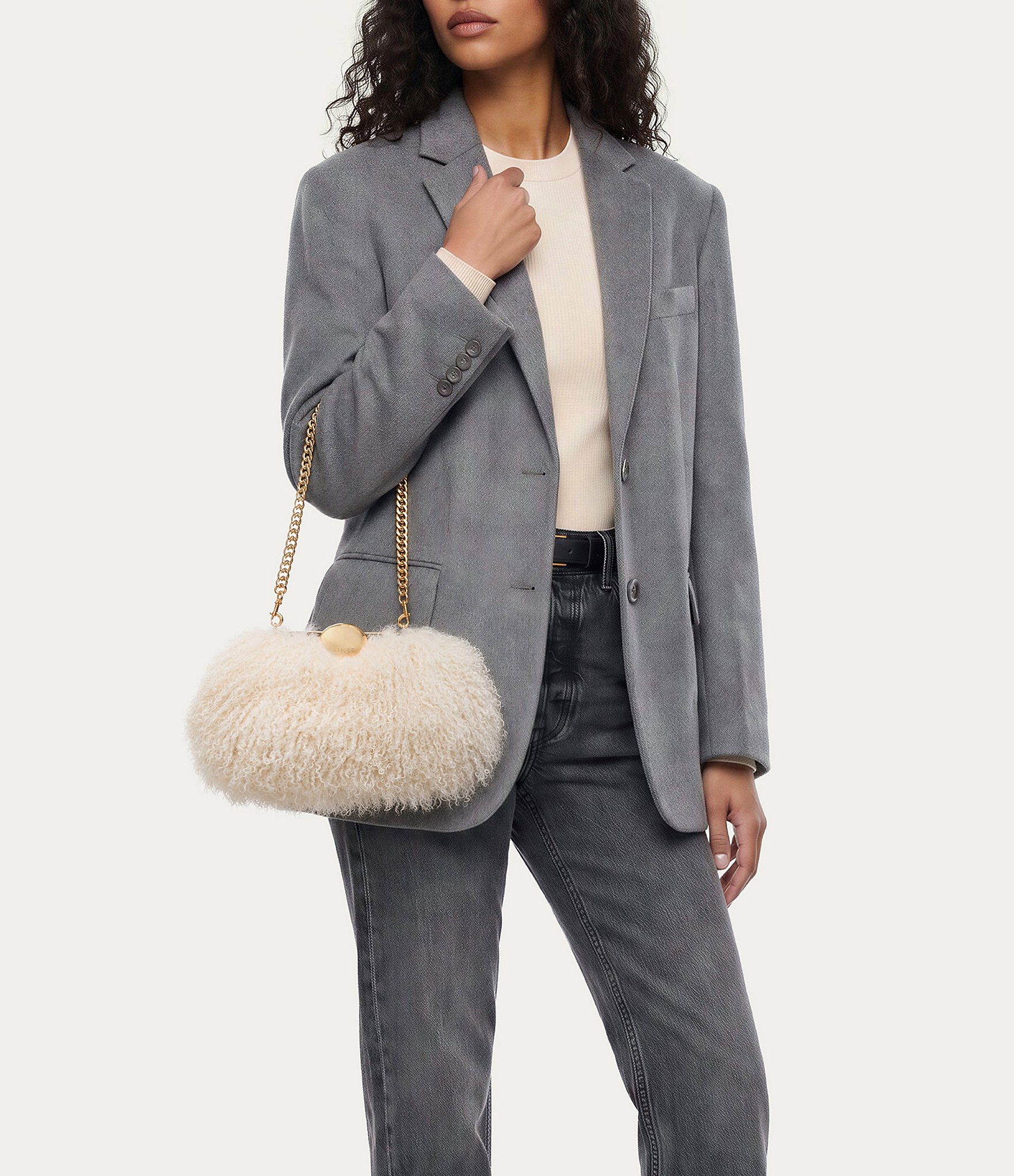 AIMEE Full Circle Faux Fur Shearling Frame Clutch Bag