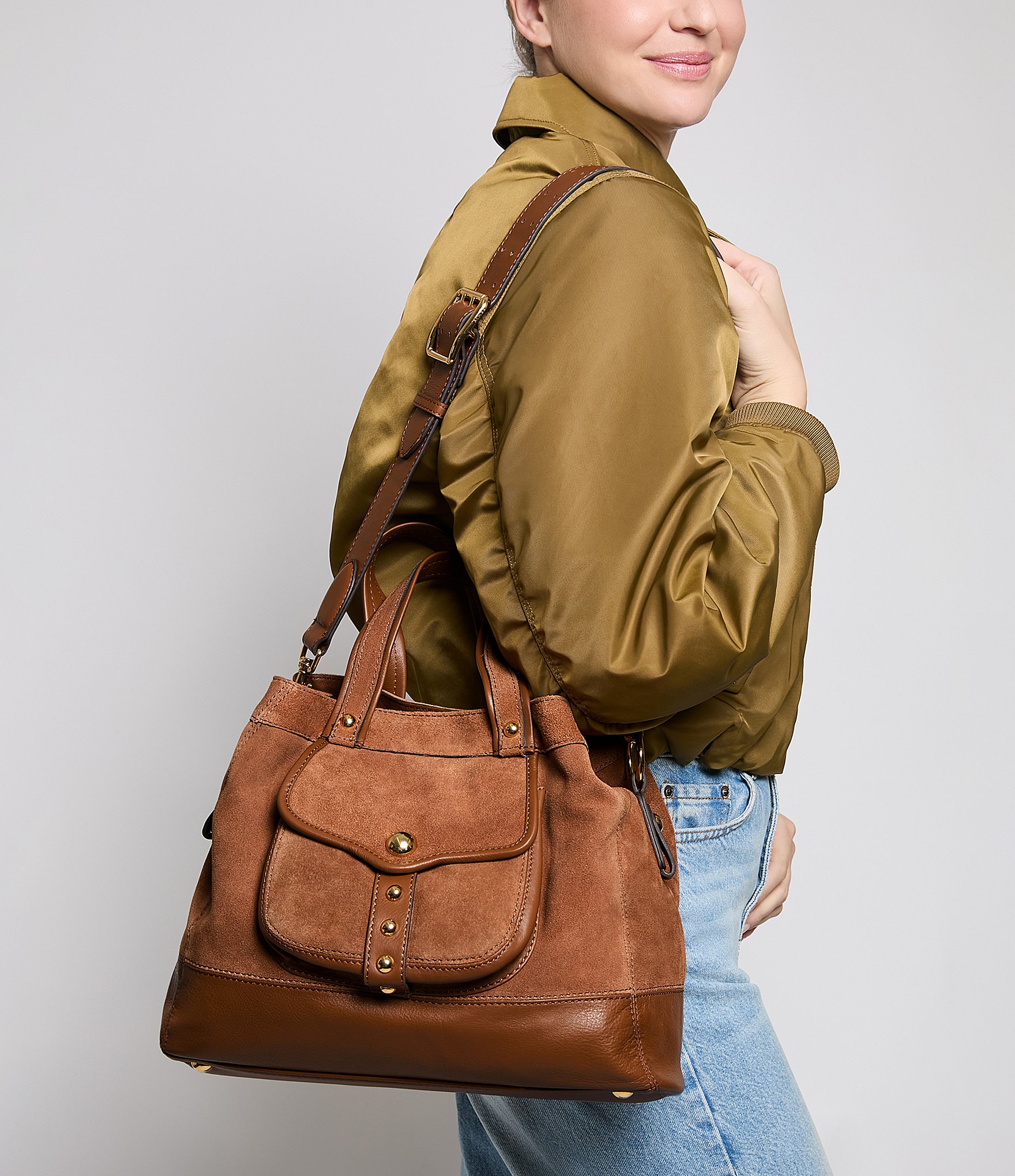 AIMEE Great Escape Studded Suede Shopper Satchel Bag