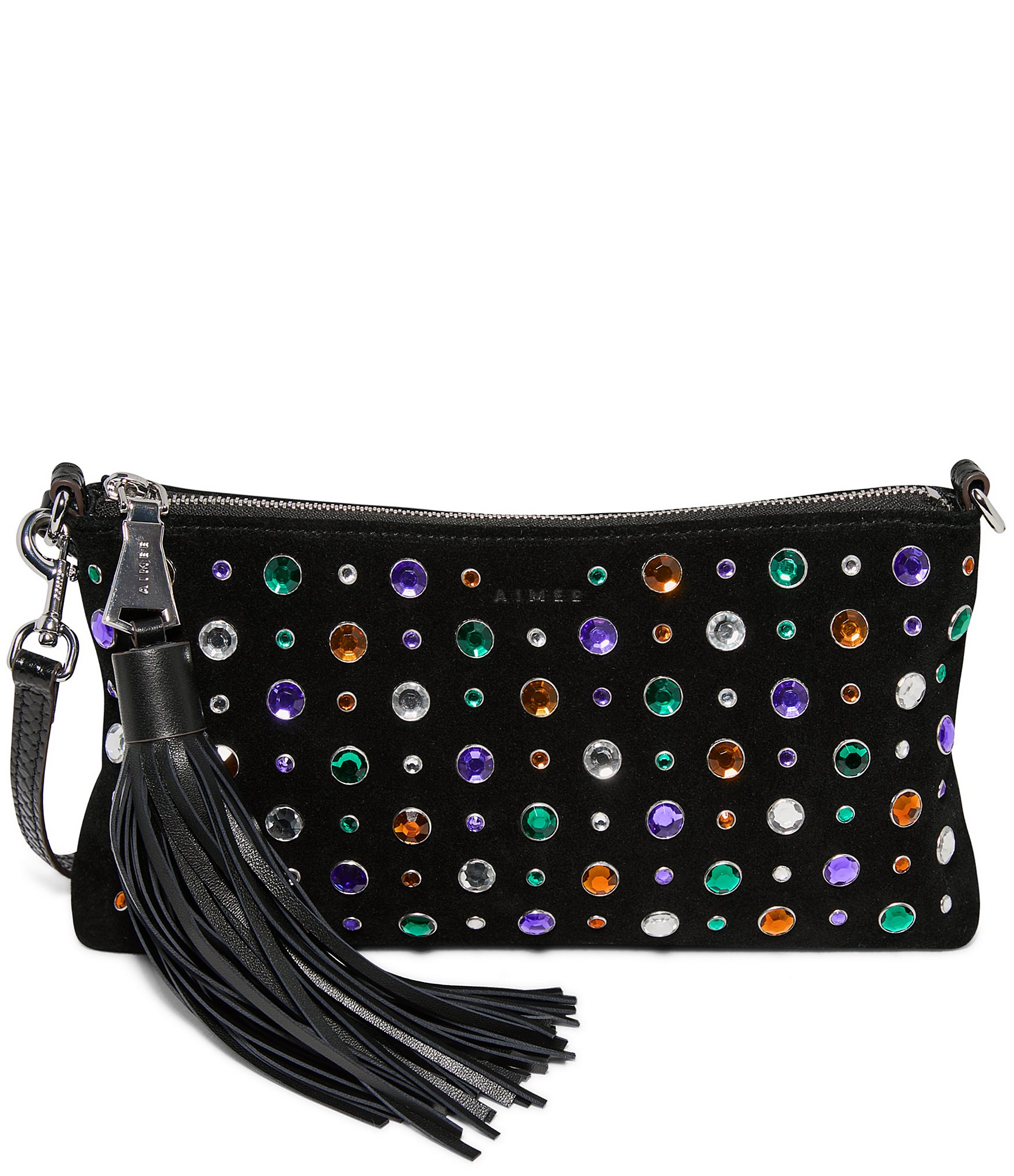 AIMEE Onyx Hour Jeweled Tassle Convertible Wristlet Shoulder Bag