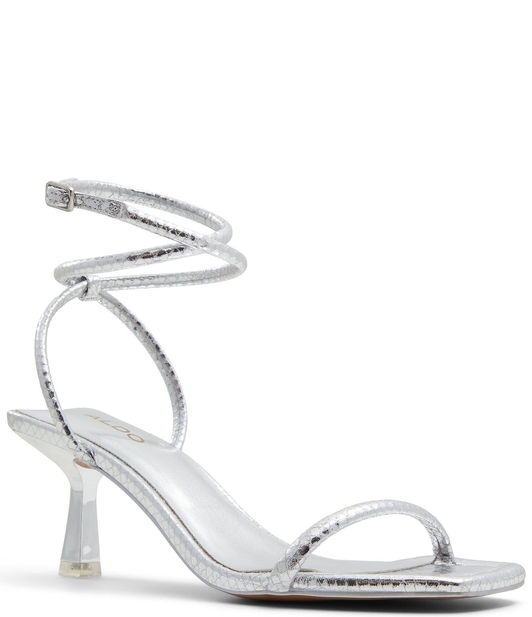 ALDO Dime Metallic Snake Embossed Square Toe Strappy Dress Sandals ...