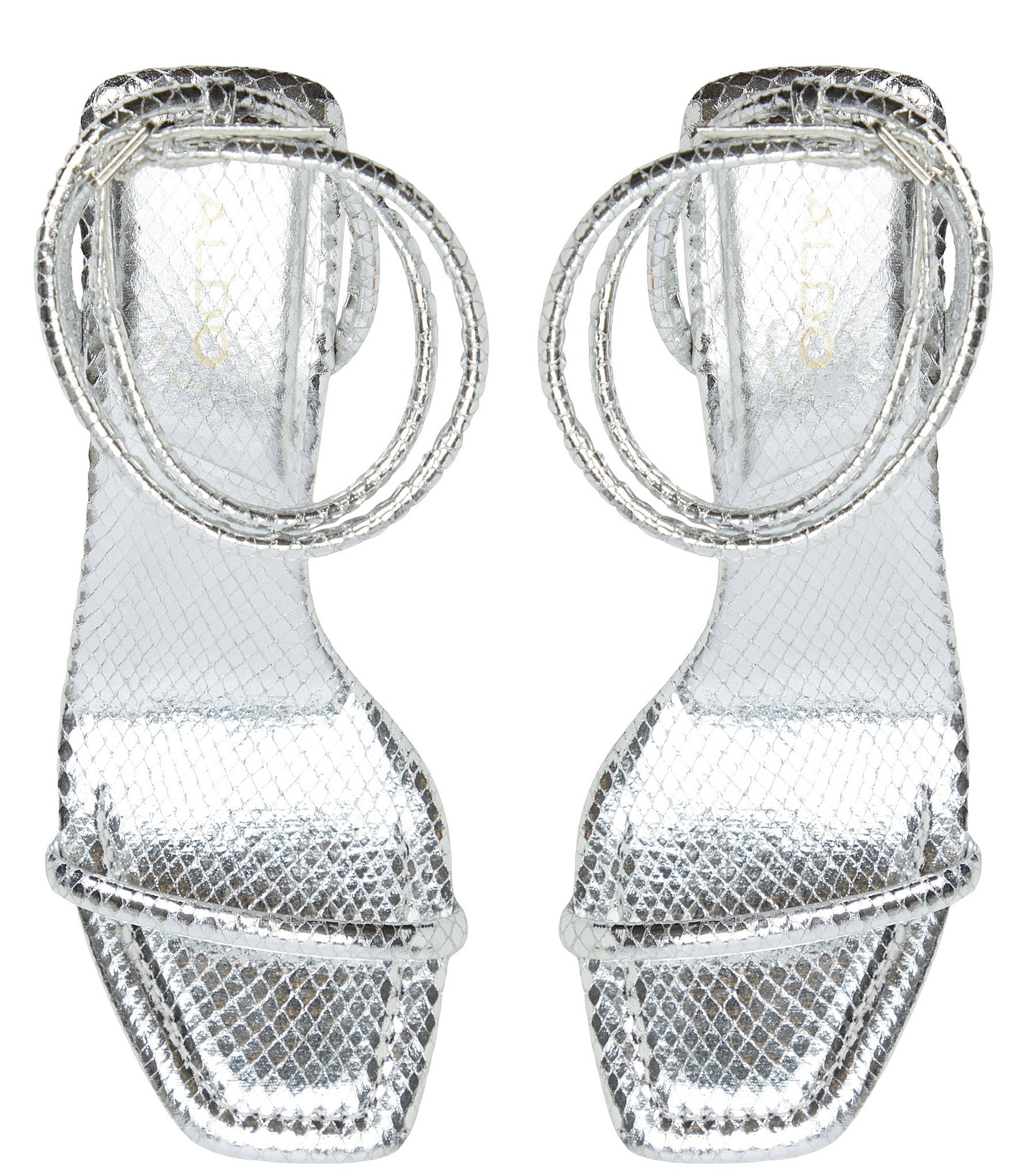 ALDO Dime Metallic Snake Embossed Square Toe Strappy Dress Sandals