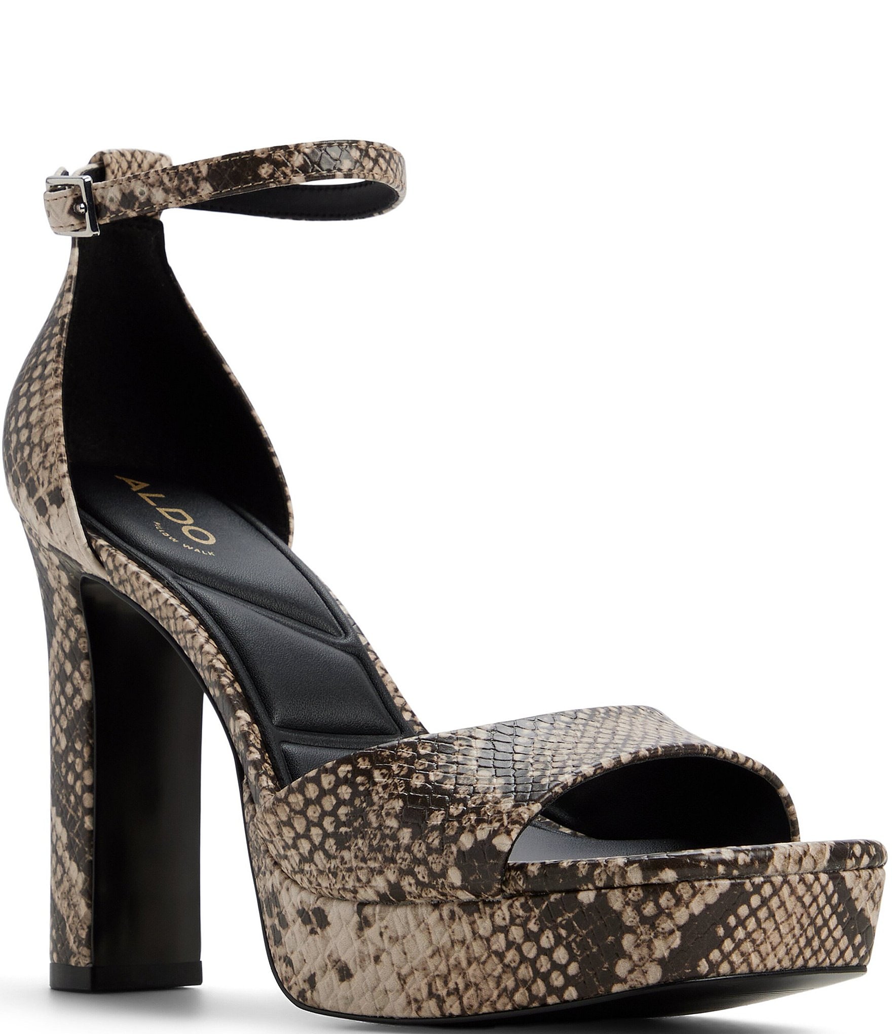 ALDO Eleonia Snake Embossed Ankle Strap Platform Block Heel Sandals