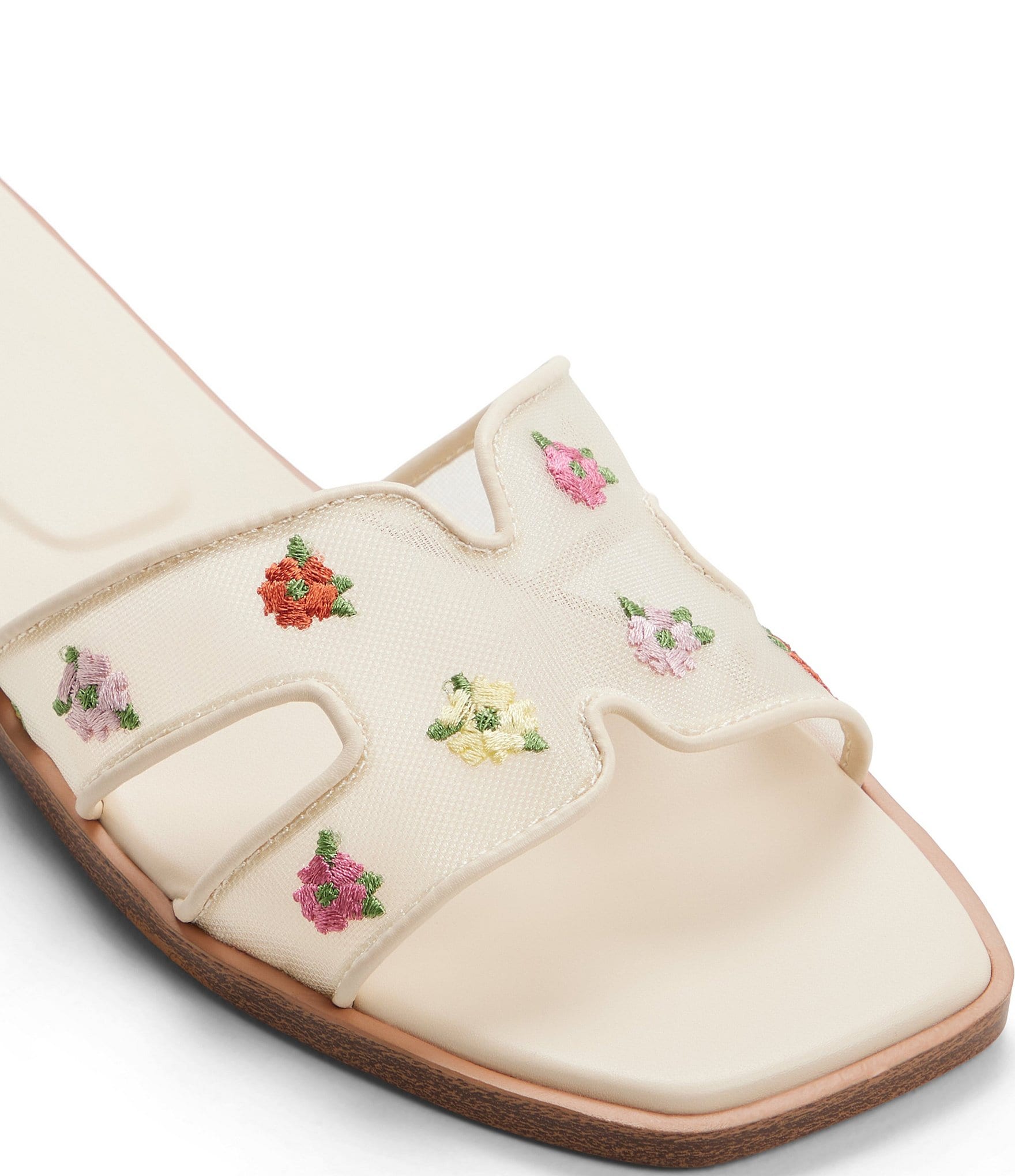 ALDO Itsandal Floral Embroidered Mesh Square Toe Slide Sandals