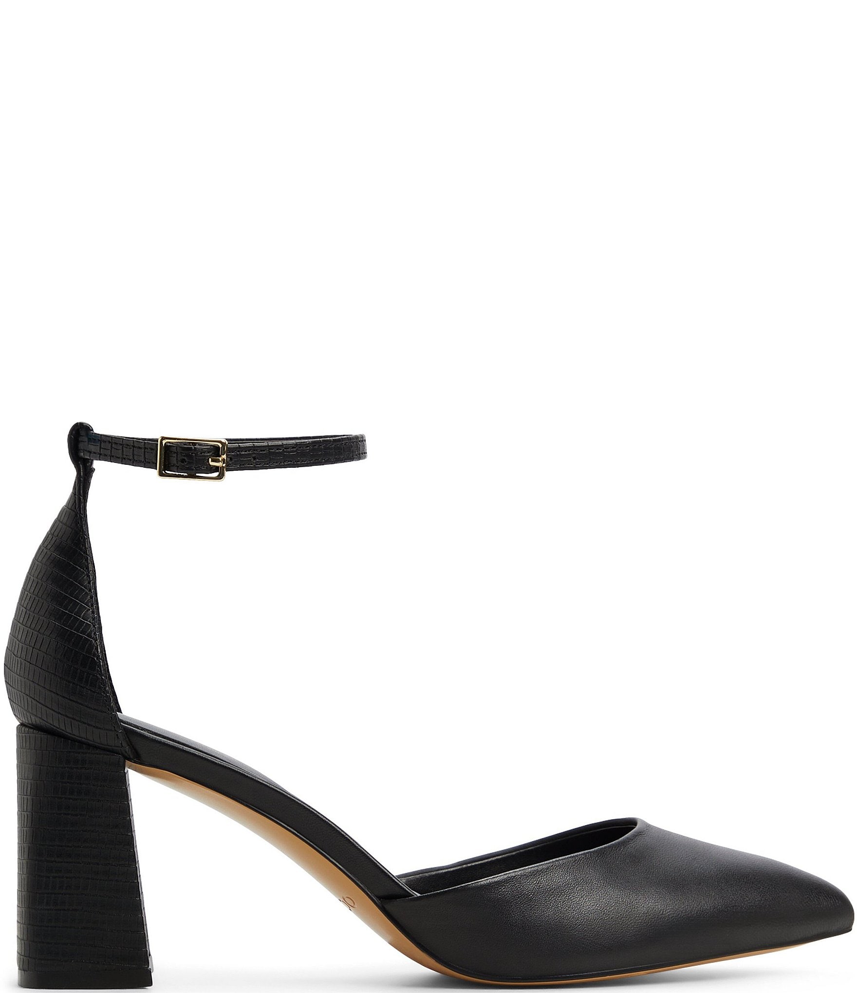 ALDO Jan Leather Ankle Strap Embossed Heel Pumps