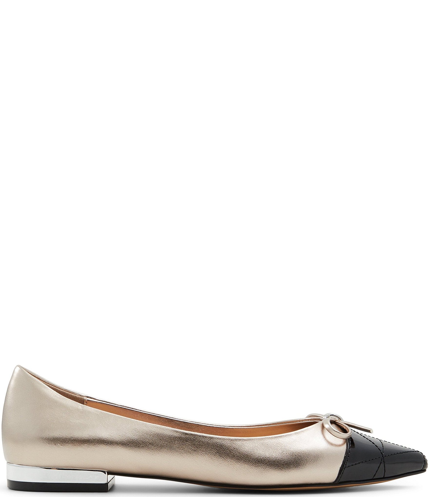 ALDO Maddelyn Metallic Pointed Patent Cap Toe Bow Dress Flats