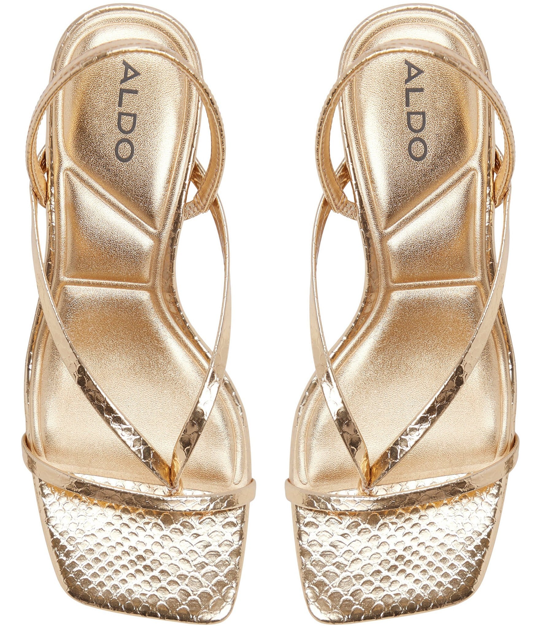 ALDO Riva Metallic Embossed Snake Square Toe Thong Slingback Sandals