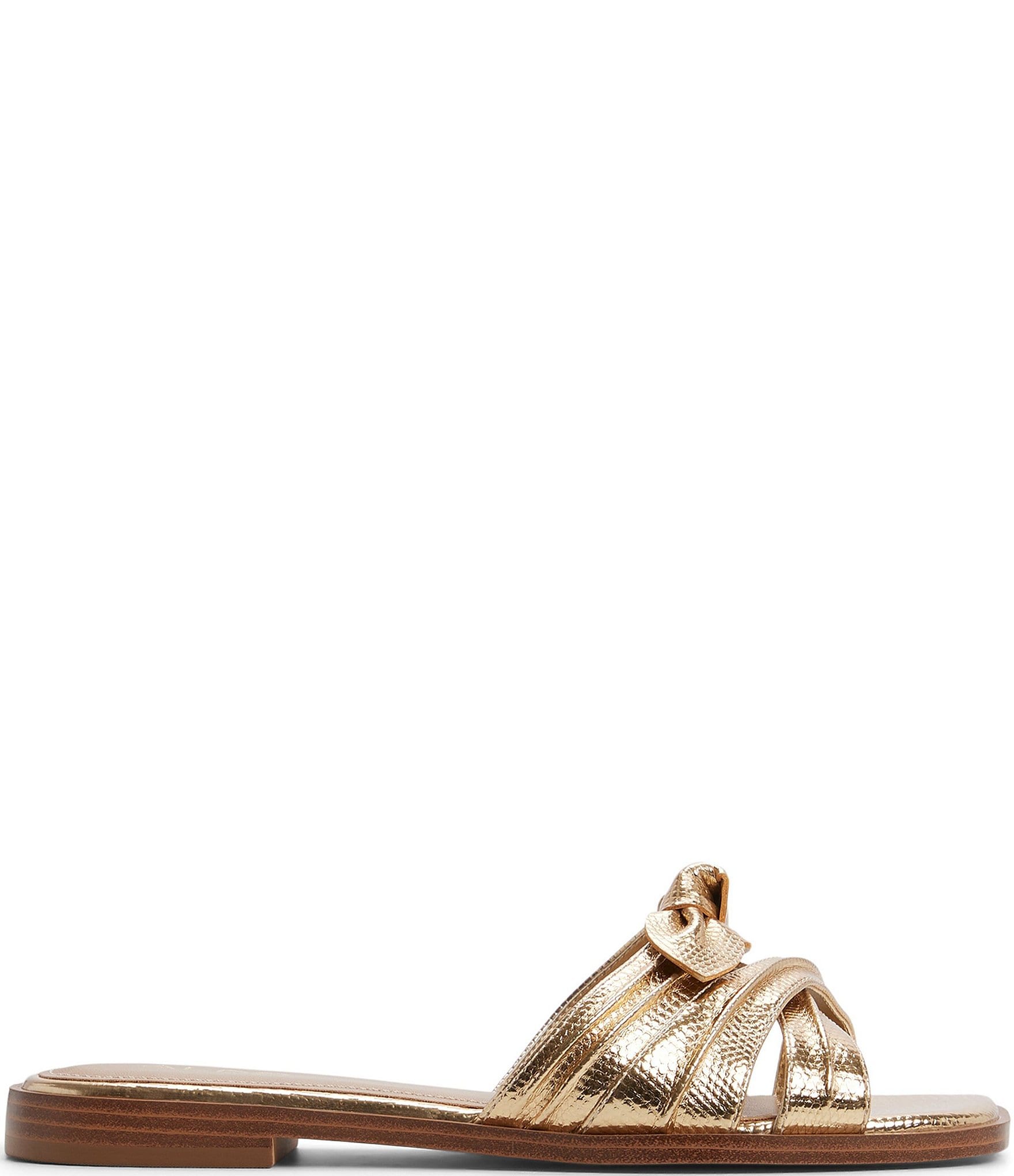 ALDO Sunbeam Lizard Embossed Bow Flat Slide Sandals