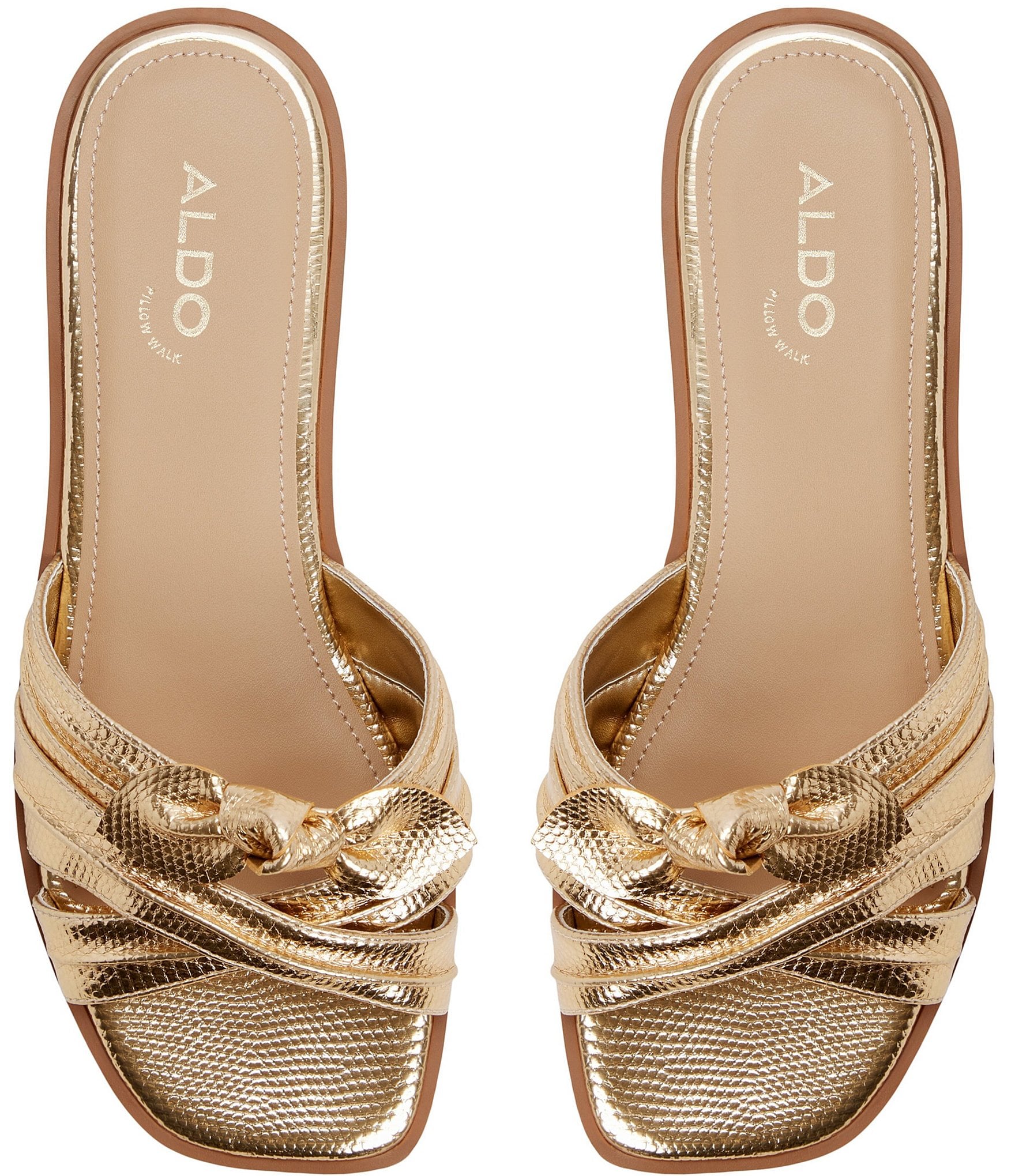 ALDO Sunbeam Lizard Embossed Bow Flat Slide Sandals