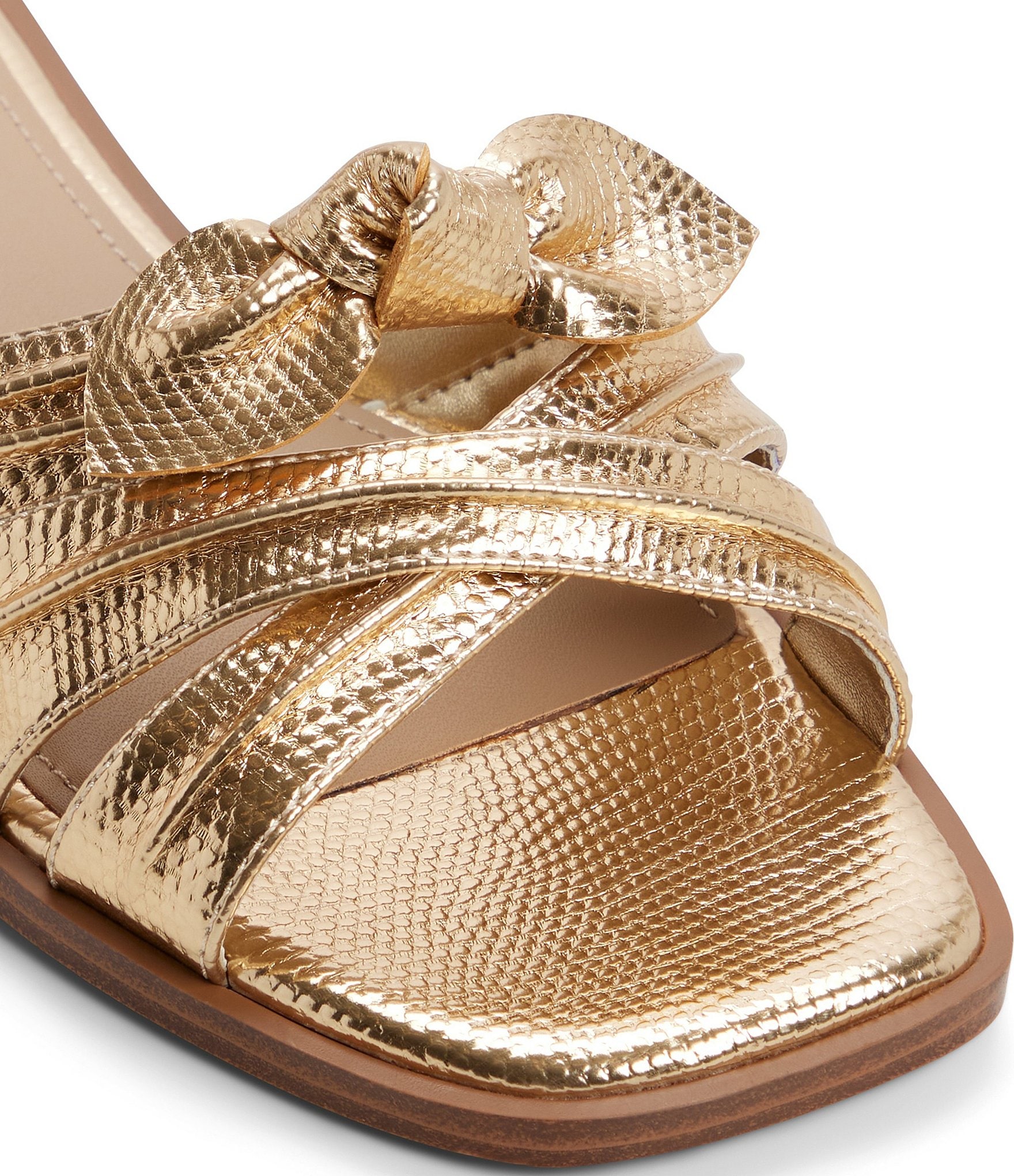 ALDO Sunbeam Lizard Embossed Bow Flat Slide Sandals