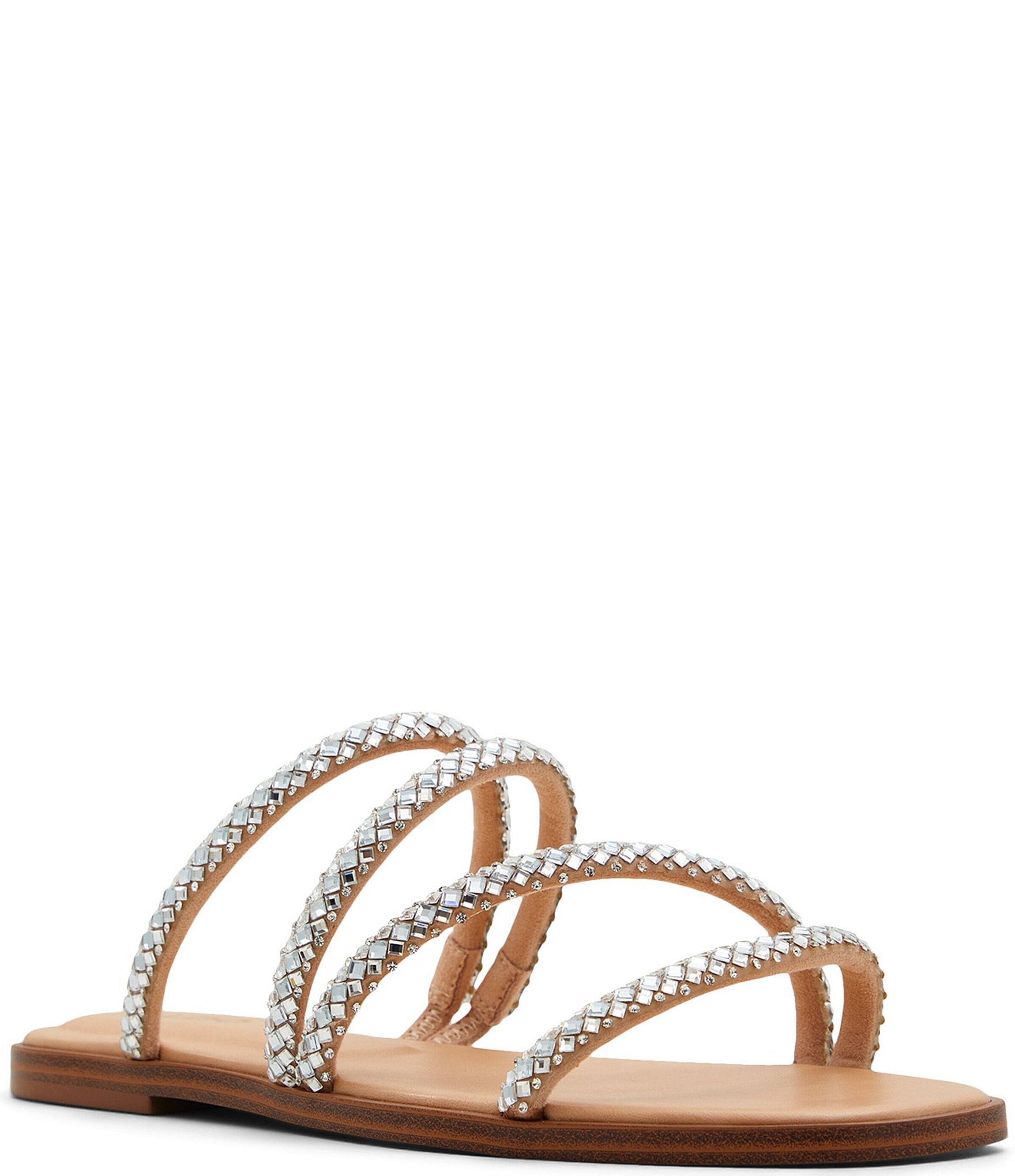 Silver Flat Sandals - Rhinestone Flats - Ankle Strap Flats - Lulus