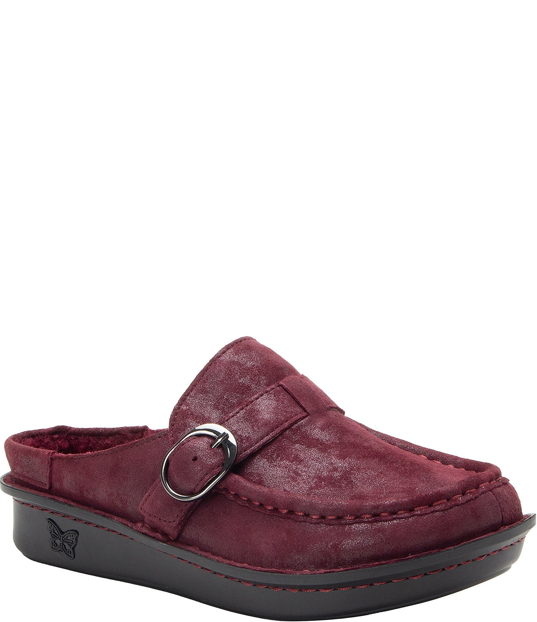 Alegria Brigid Suede Buckle Strap Mule Clogs