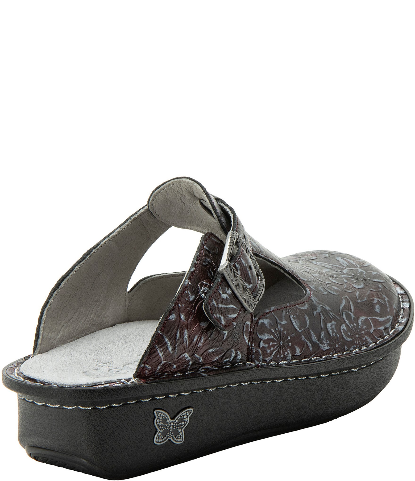 Alegria Classic Floral Embossed Leather Clogs