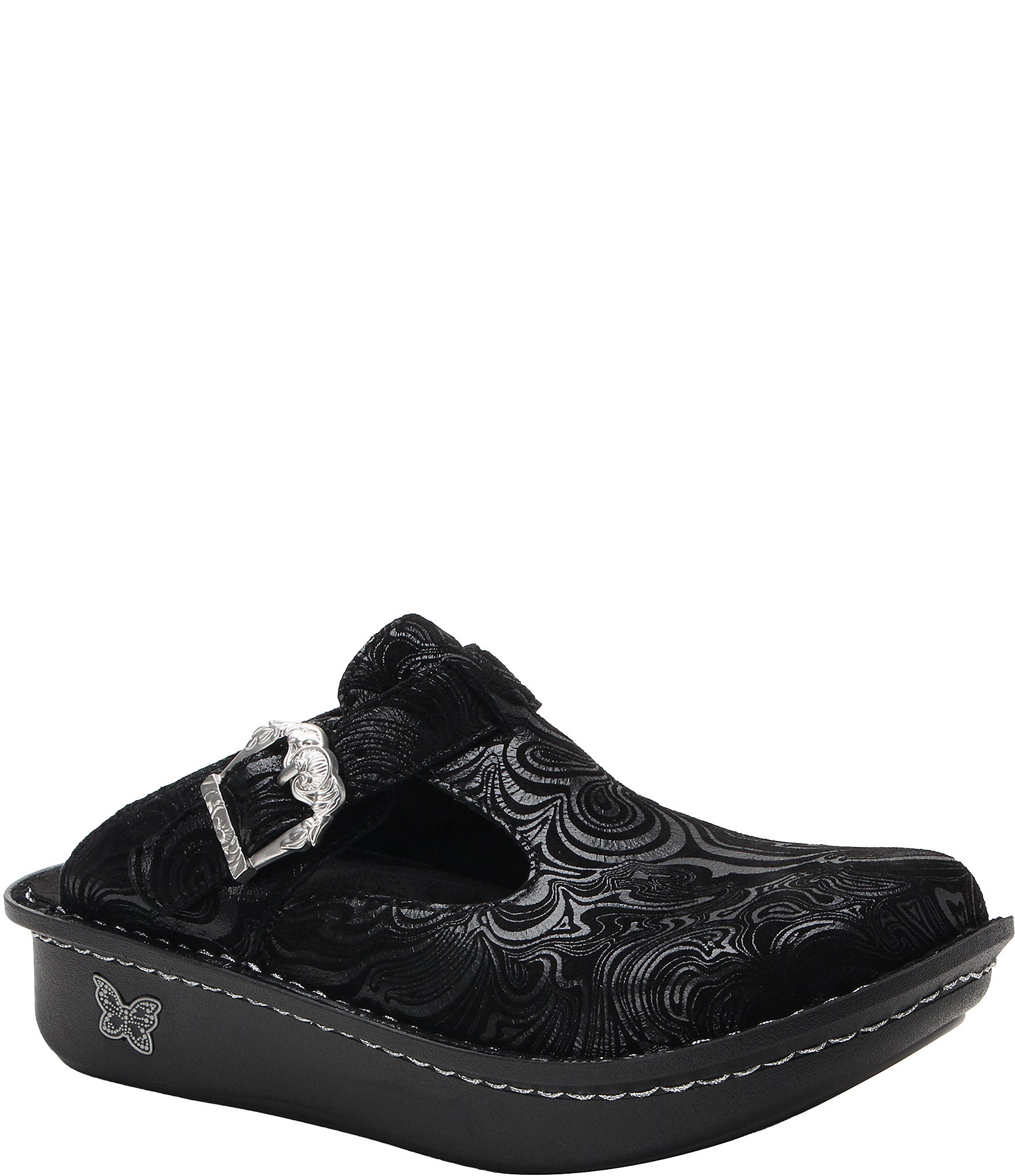Alegria Classic Swirling Etched Leather Clogs