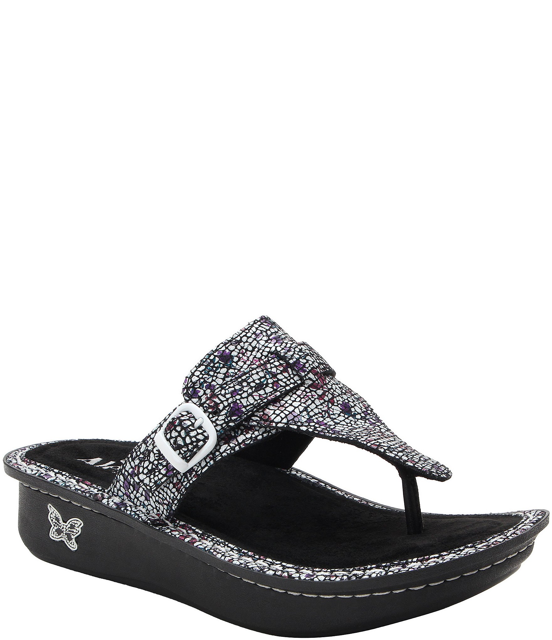 Alegria Kennedi Lizard Print Leather Thong Platform Heel Sandals