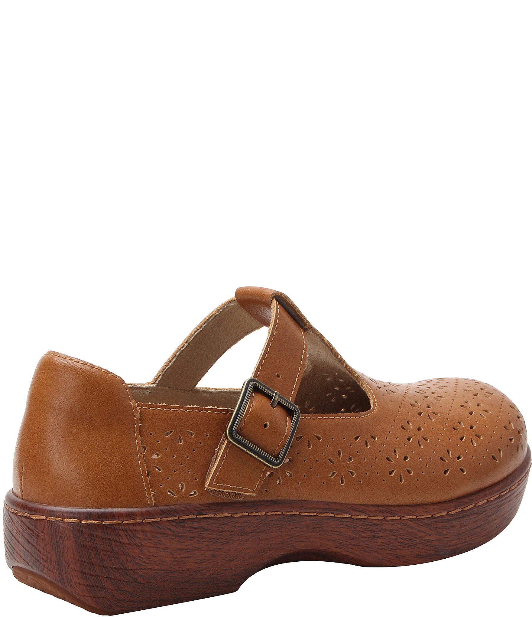 Alegria Odessa Perforated Leather T-Strap Rocker Bottom Clogs