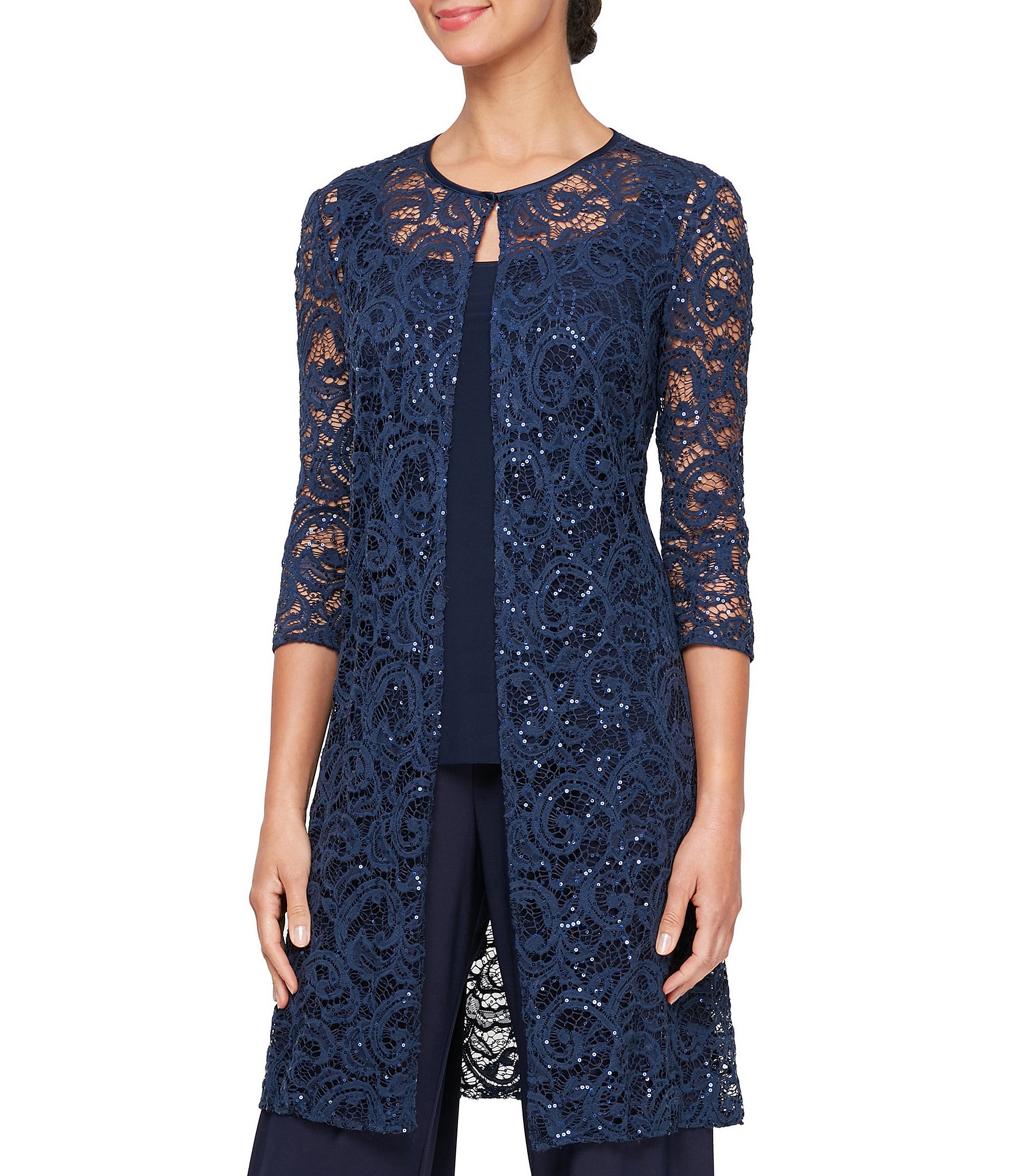 Alex Evenings 3/4 Sleeve Crew Neck Lace Two Piece Twinset | Dillard's