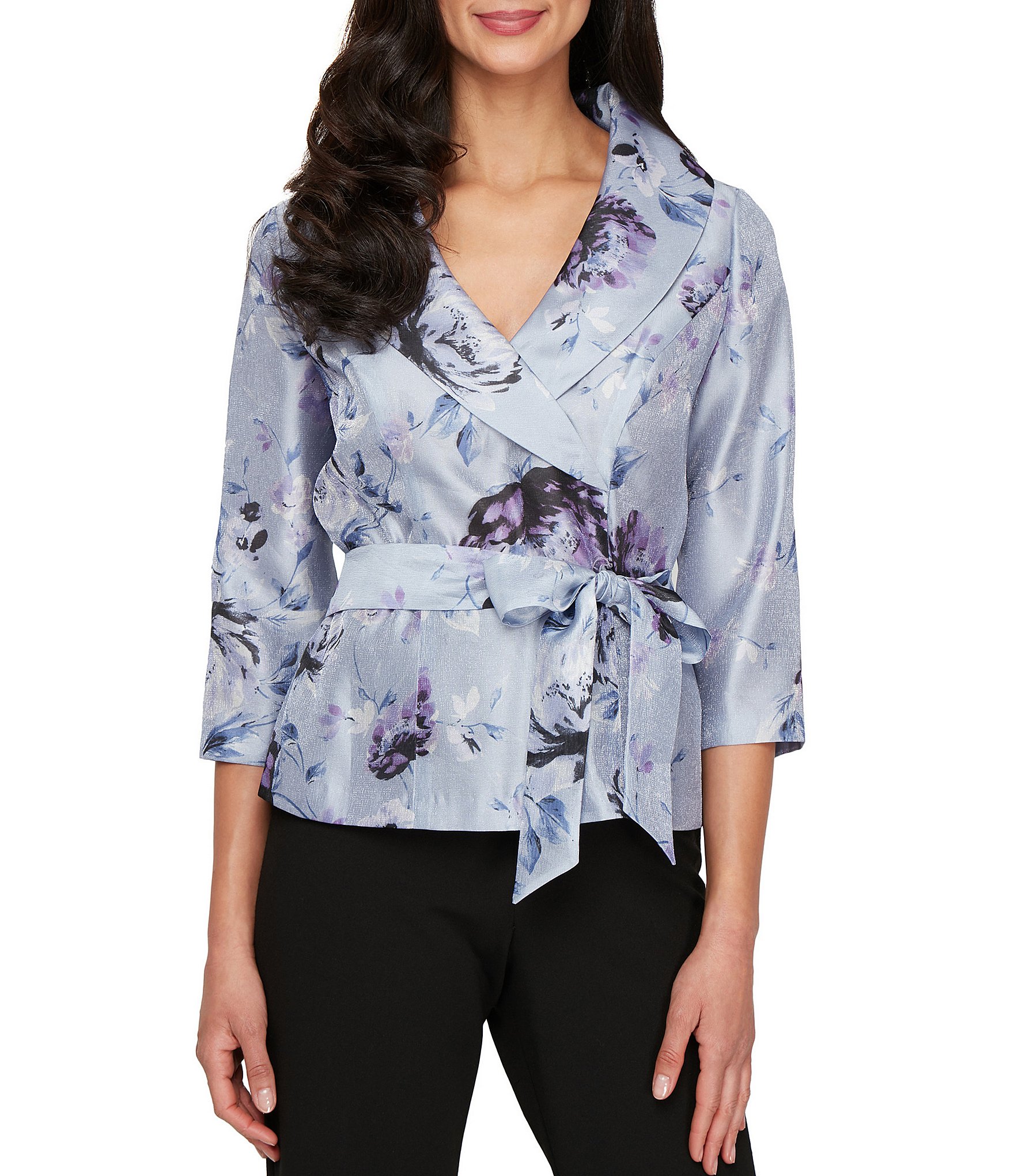 Alex Evenings 3/4 Sleeve Floral Print Organza Blouse