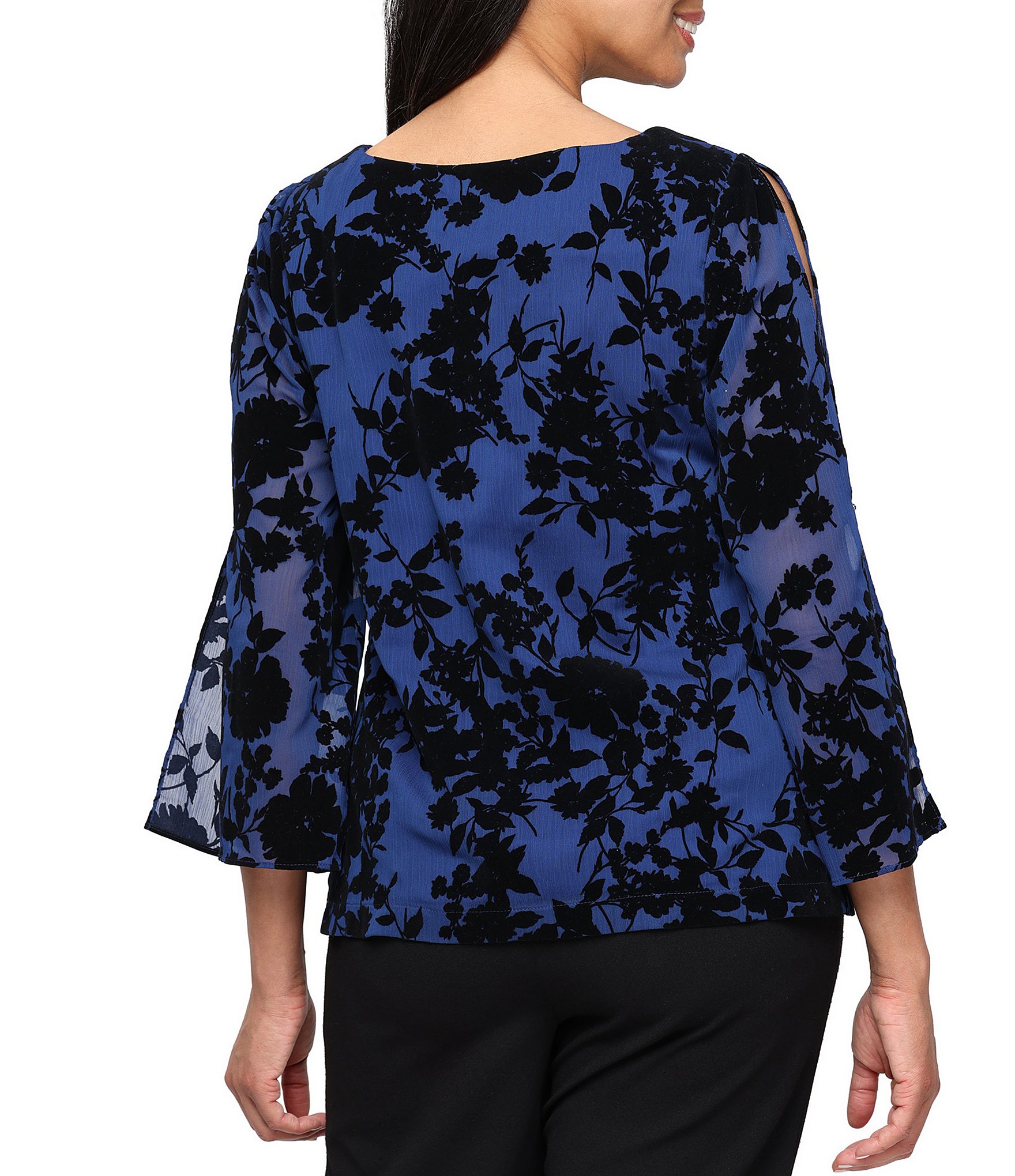 Alex Evenings 3/4 Sleeve Split Sleeve Top