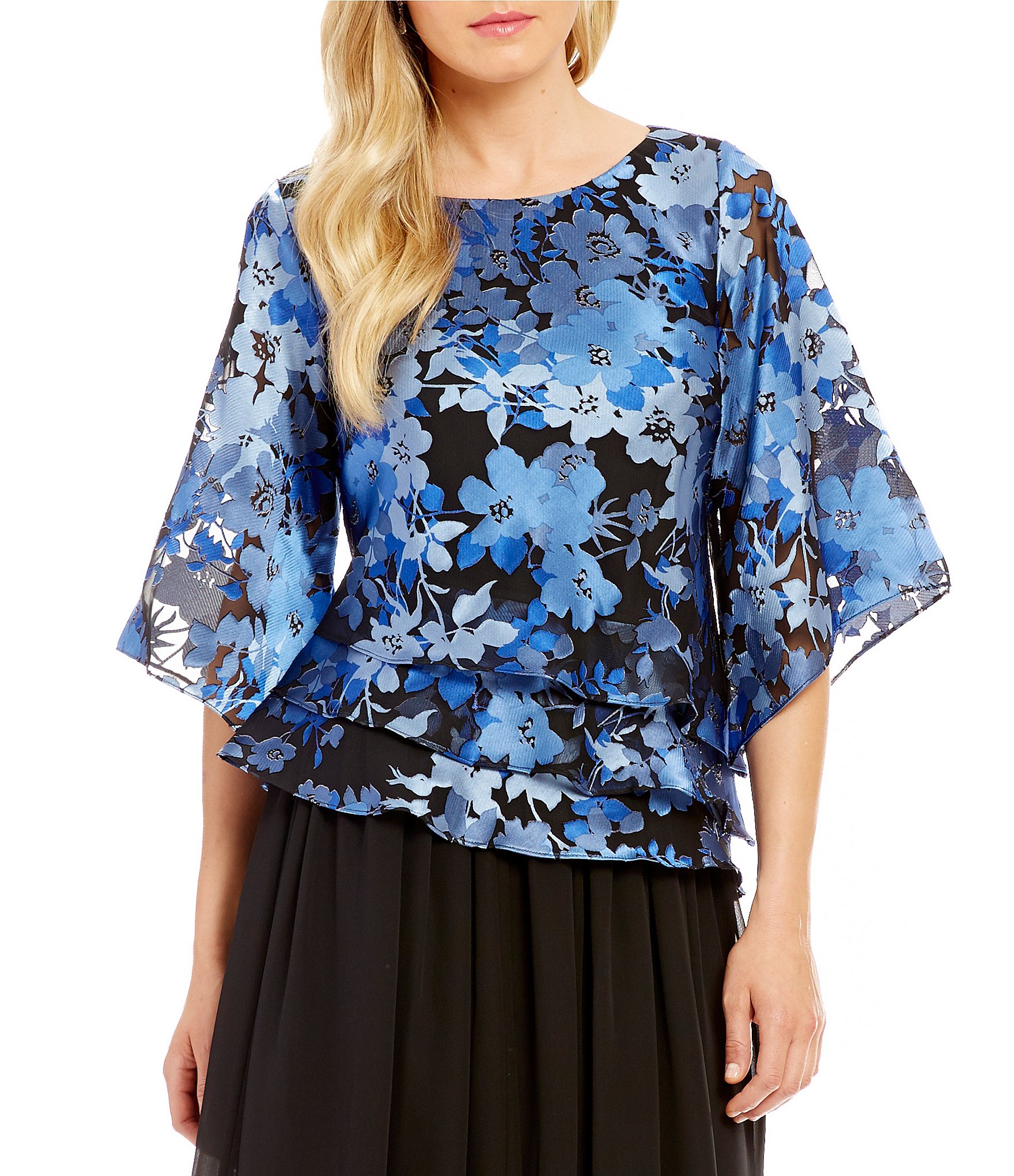 Alex Evenings Asymmetrical Tiered Floral Blouse Dillards