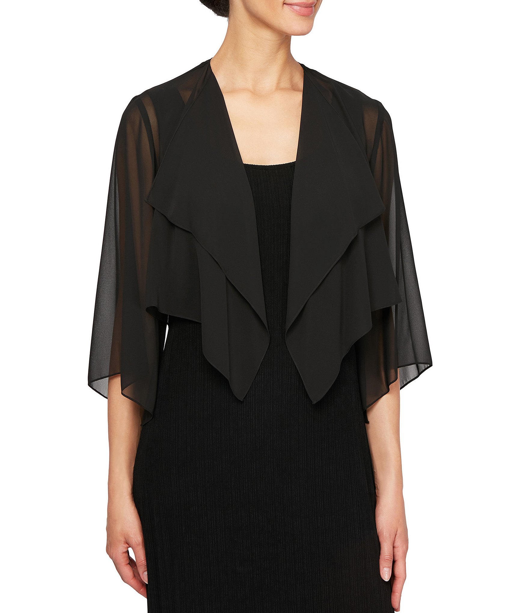 Alex Evenings Sheer Chiffon Split 3/4 Sleeve Handkerchief Hem Bolero