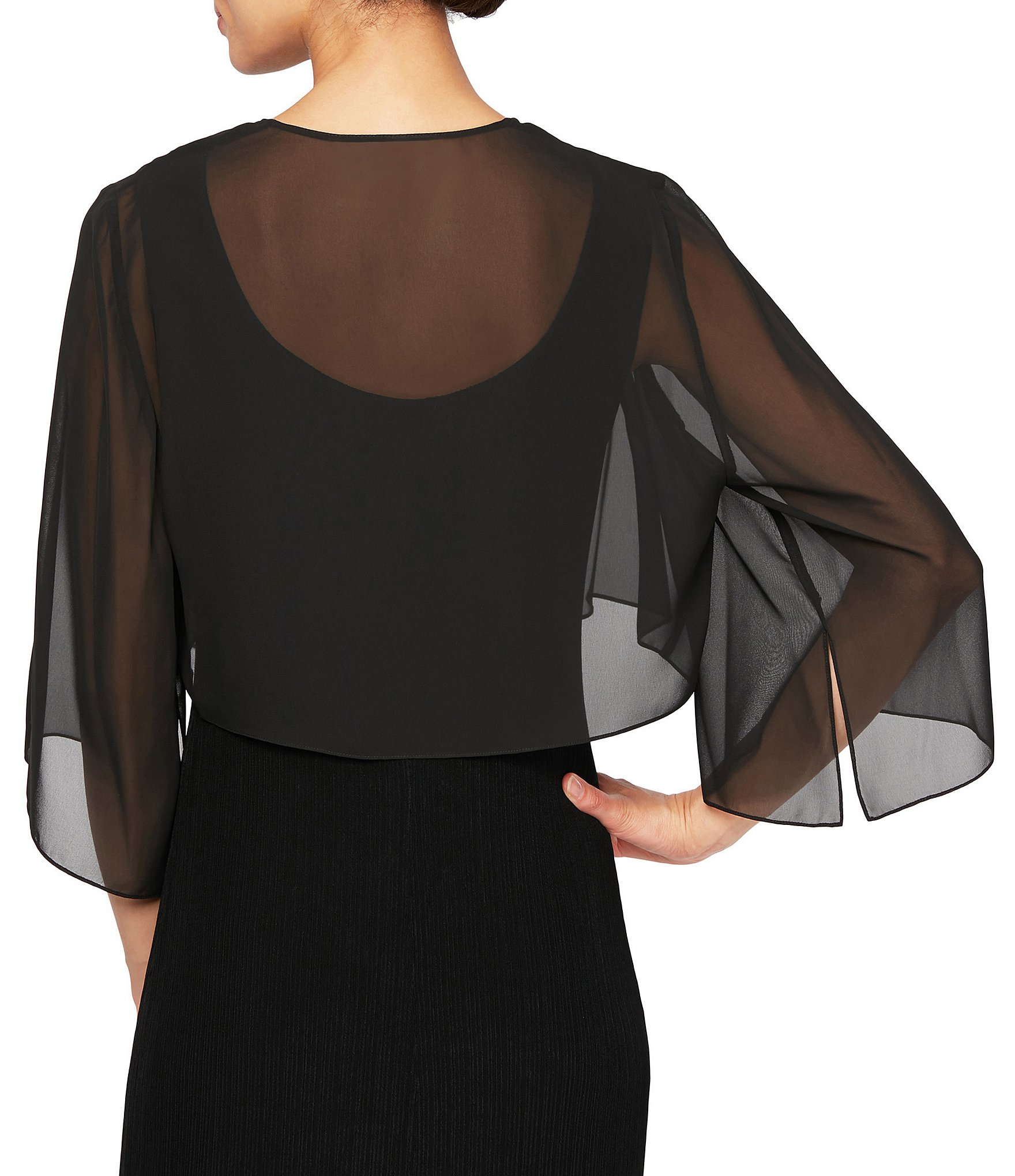 Alex Evenings Sheer Chiffon Split 3/4 Sleeve Handkerchief Hem Bolero