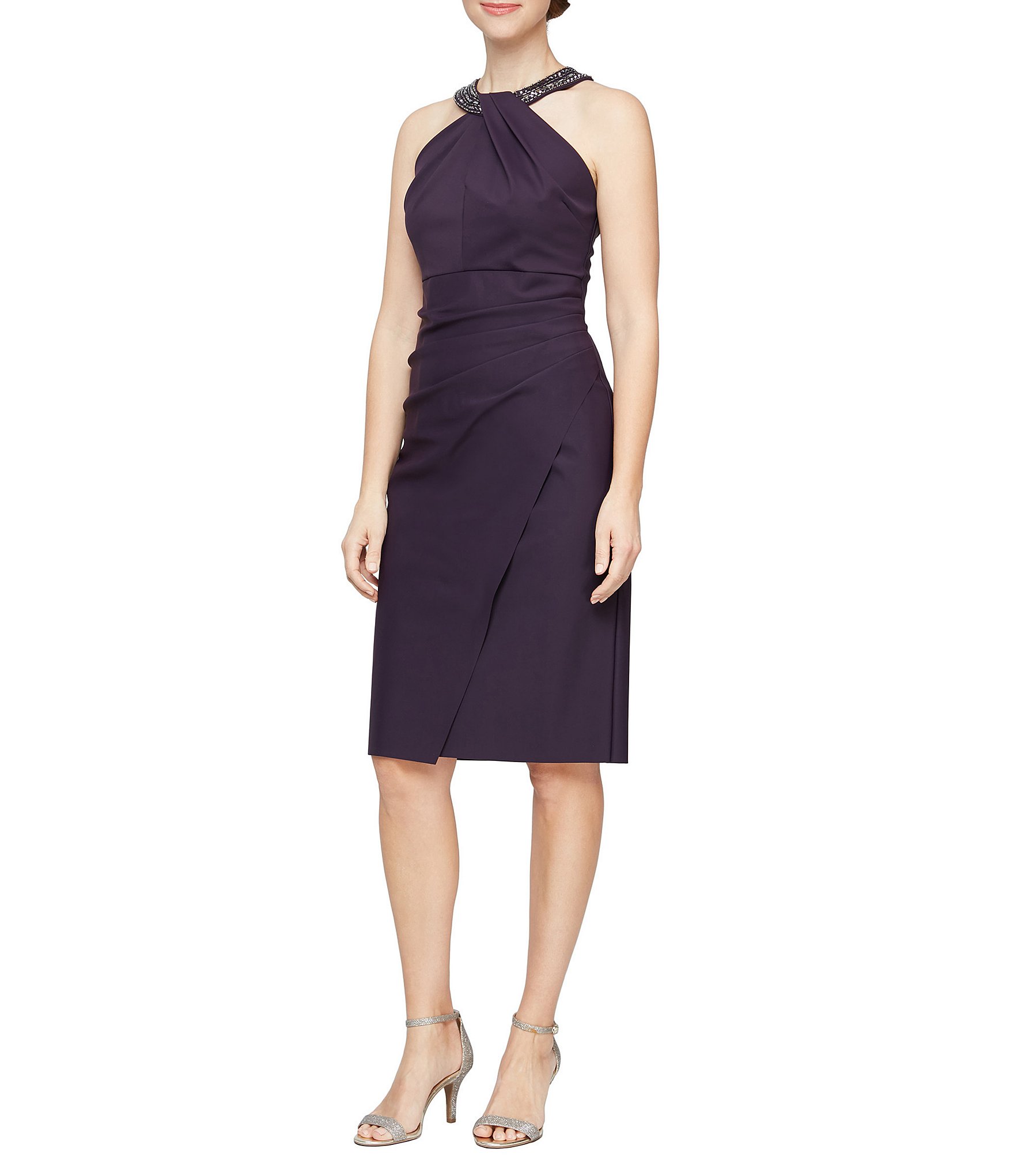 Alex Evenings Embellished Halter Neck Sleeveless Ruched Sheath Dress