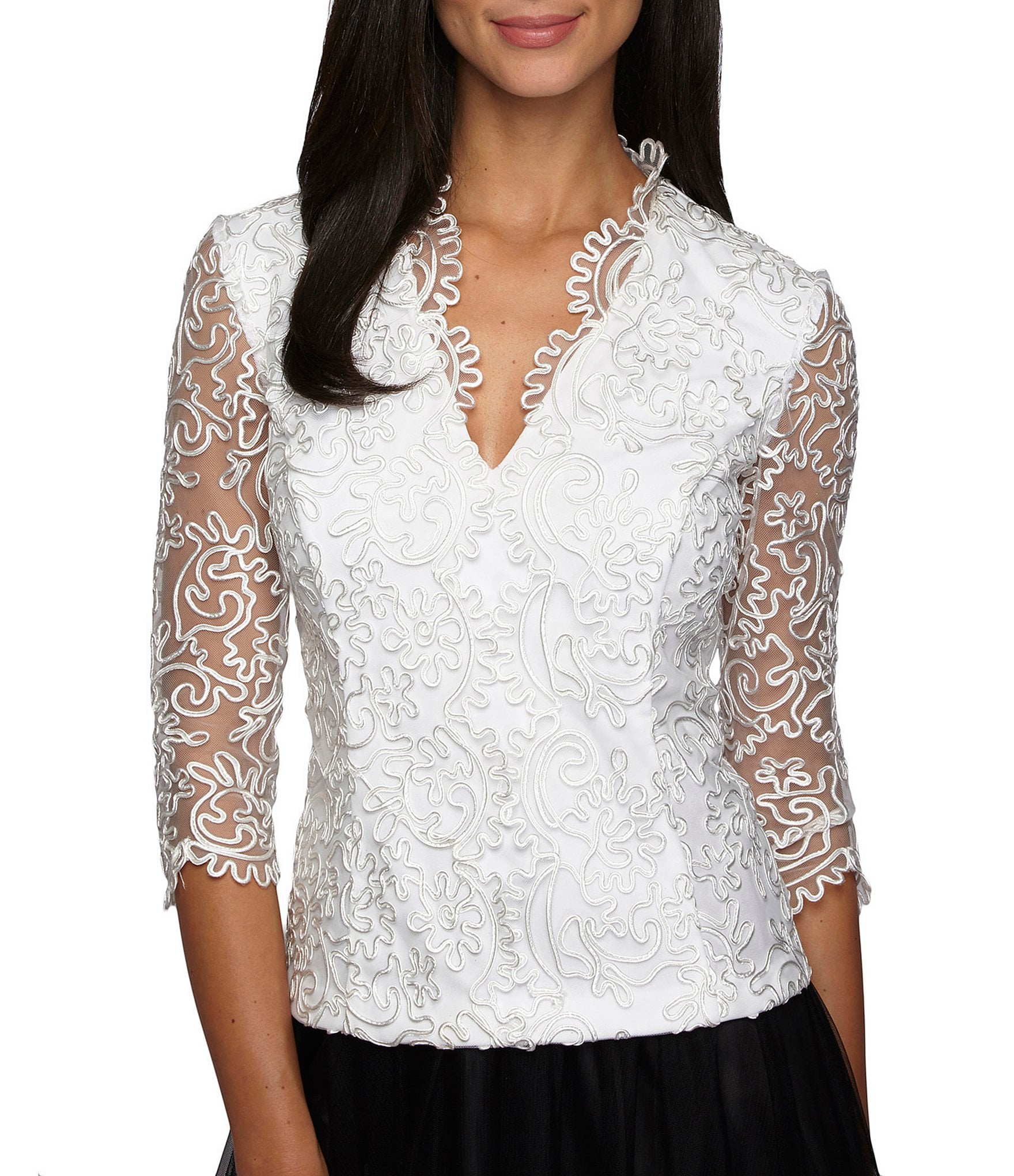 Alex Evenings Embroidered Scallop Blouse | Dillards
