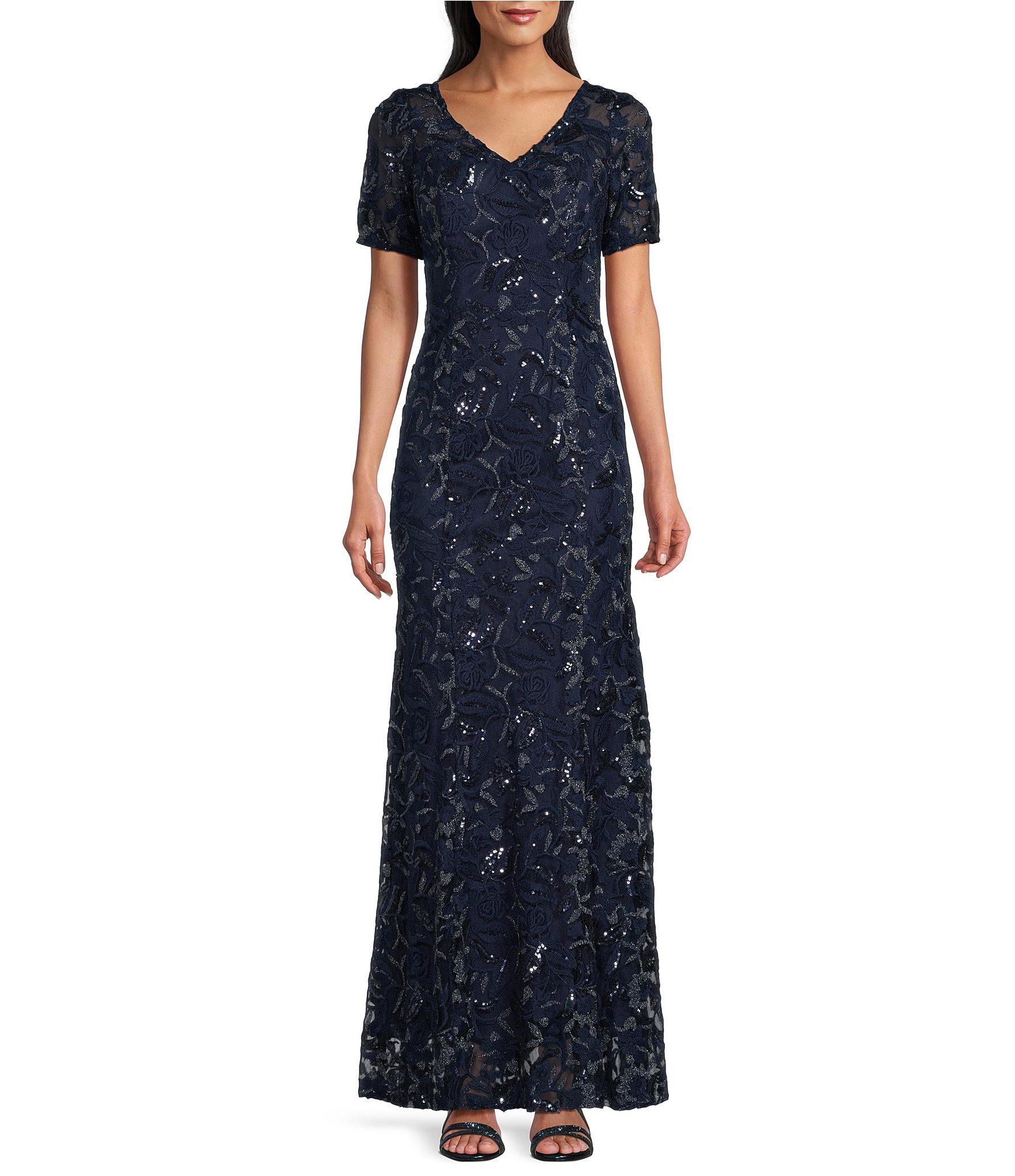 Alex evenings women's embroidered dress with illusion neckline hotsell