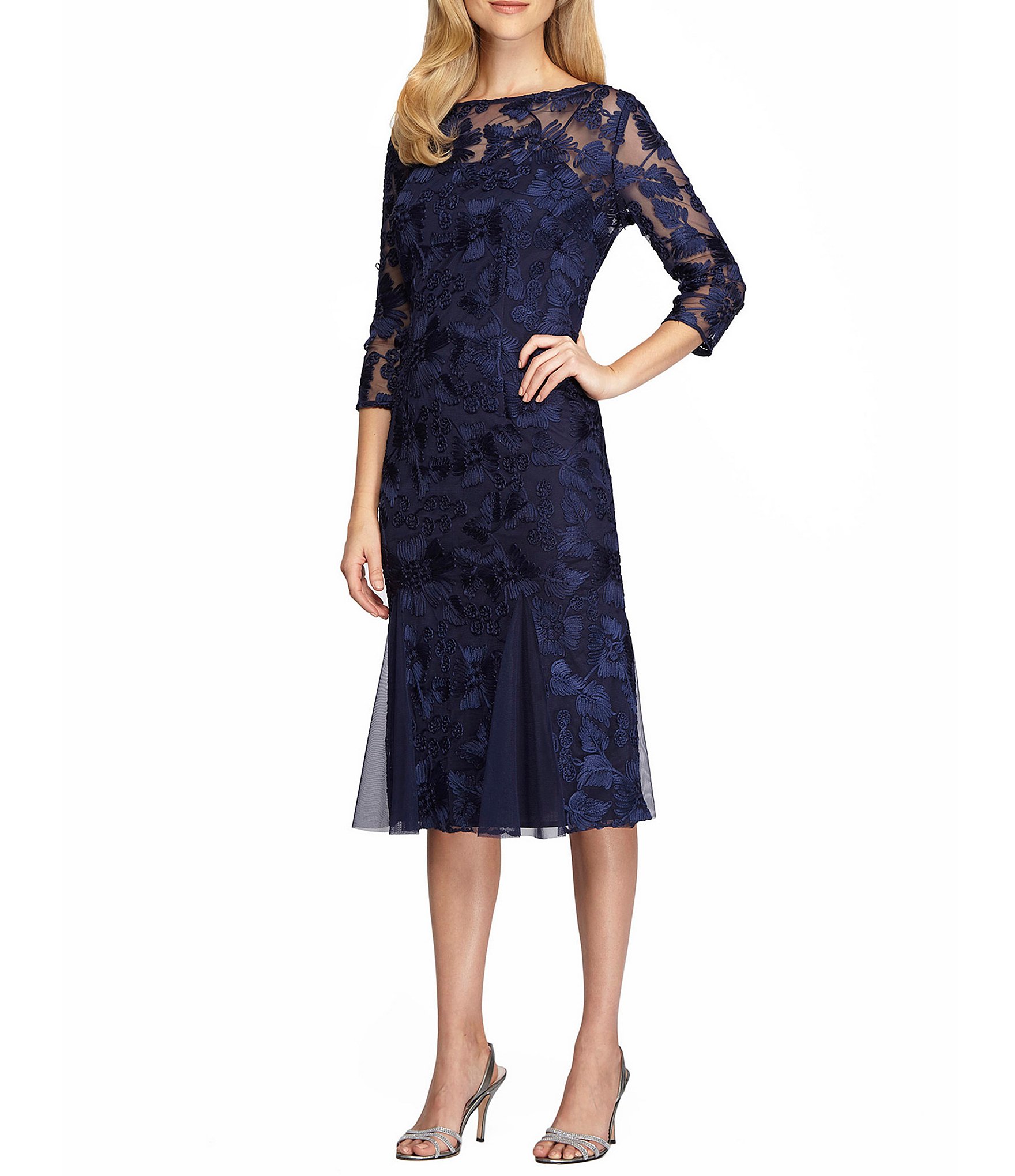 Alex Evenings Petite Illusion Embroidered Midi Dress Dillards