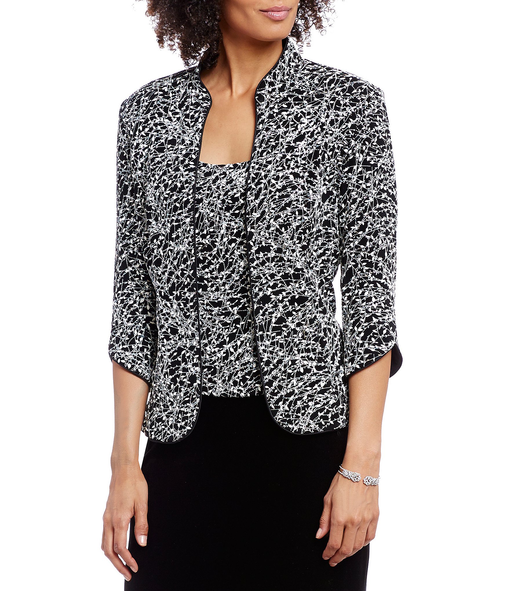 Alex Evenings Petite Glitter Printed 3/4 Sleeve Twinset | Dillard's