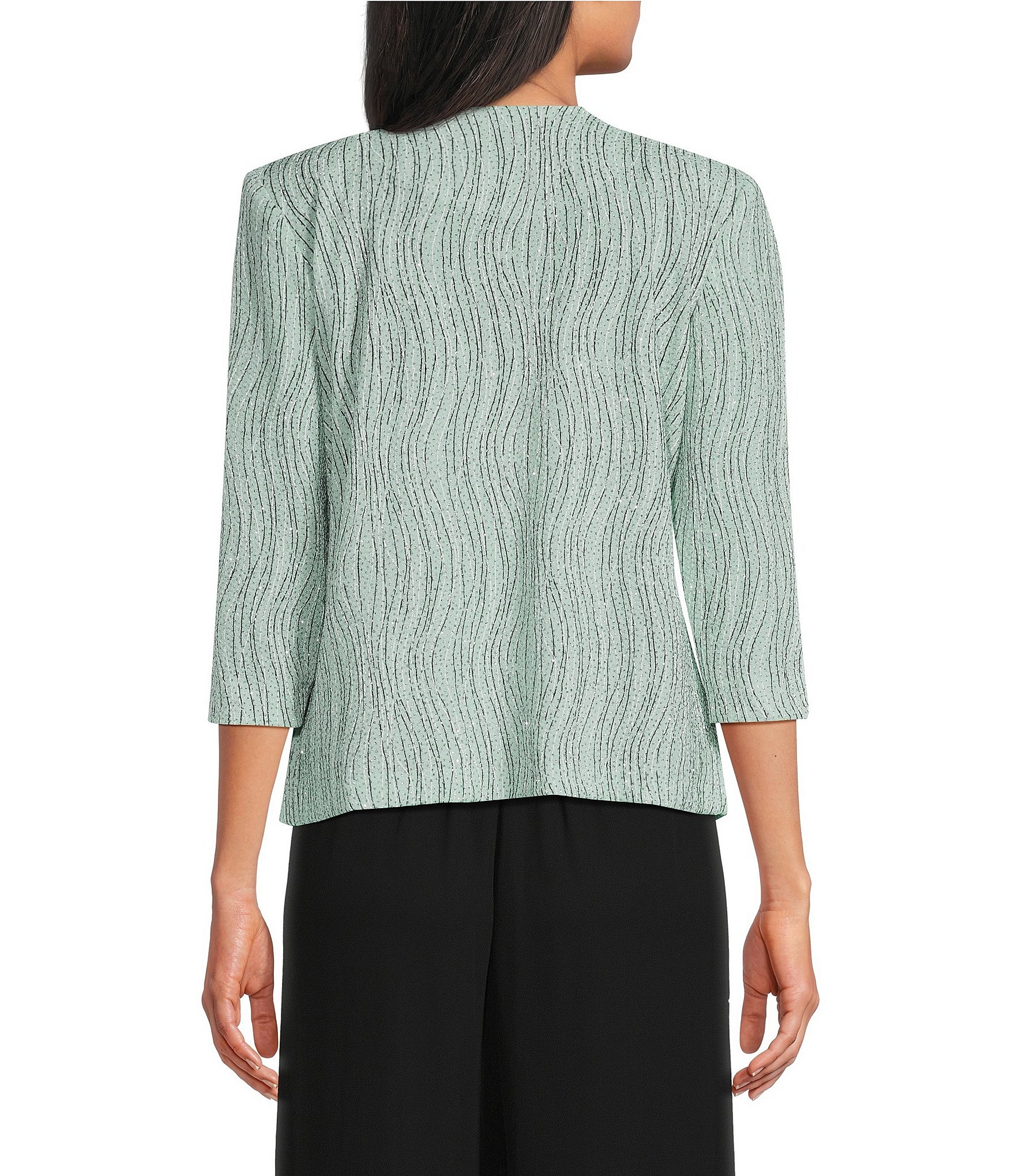 Alex Evenings Petite Size Printed Jacquard Knit Twinset