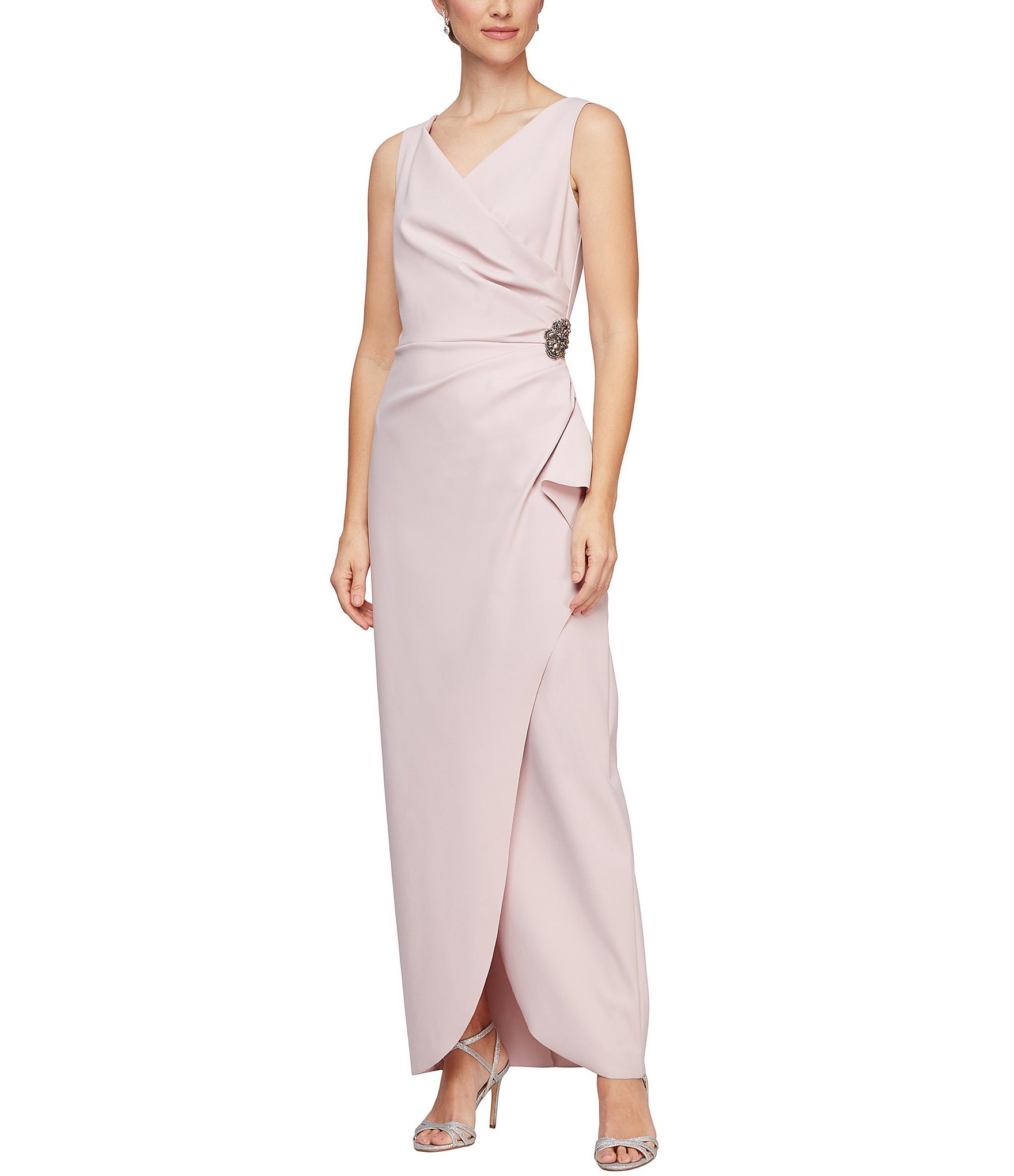 Alex Evenings Petite Size V-Neck Sleeveless Surplice Beaded Detail Sheath  Dress | Dillard's