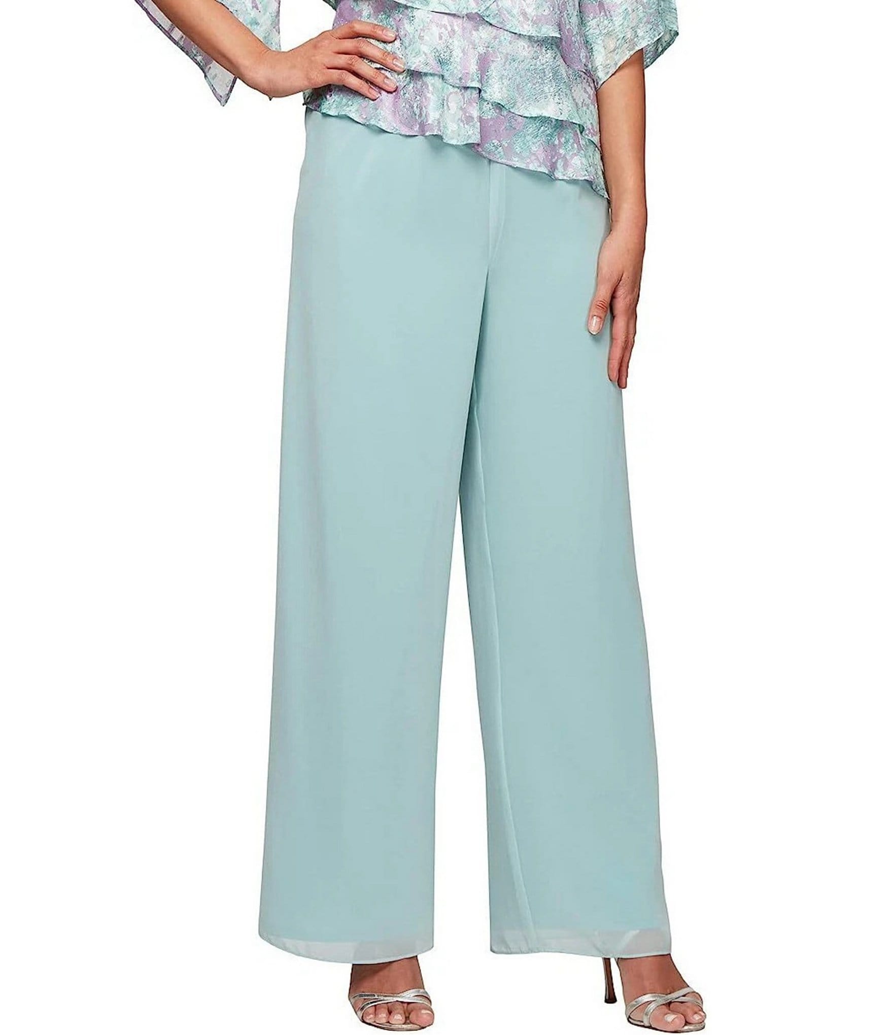 Alex Evenings Petite Size Wide Leg Elastic Waist Chiffon Pull-On Pants