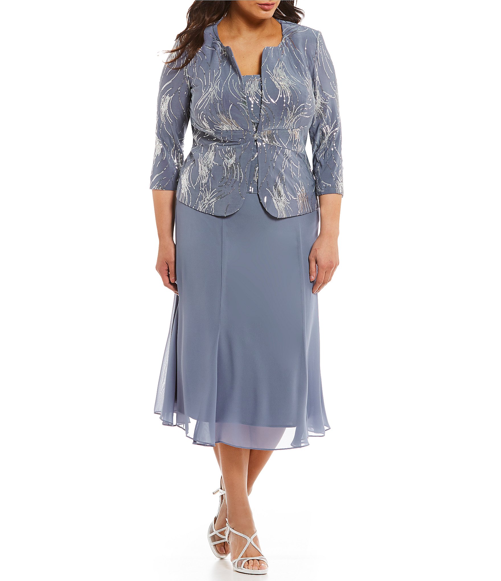 3/4 Sleeve Tea Length Lace Jacket Dress