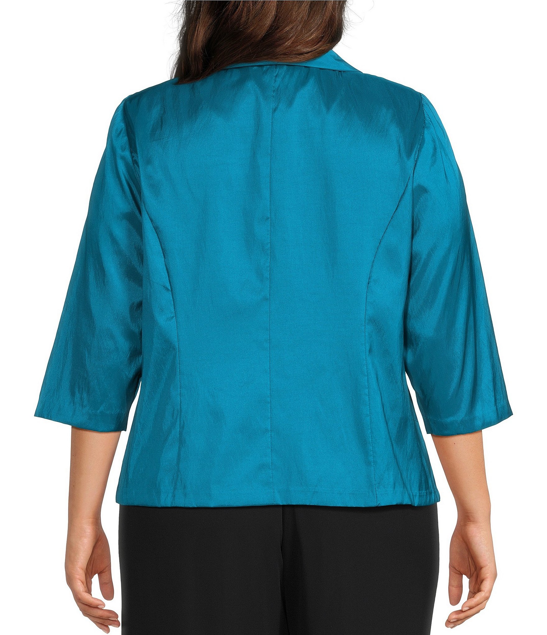 Alex Evenings Plus Size 3/4 Sleeve Collared V-Neck Taffeta Blouse