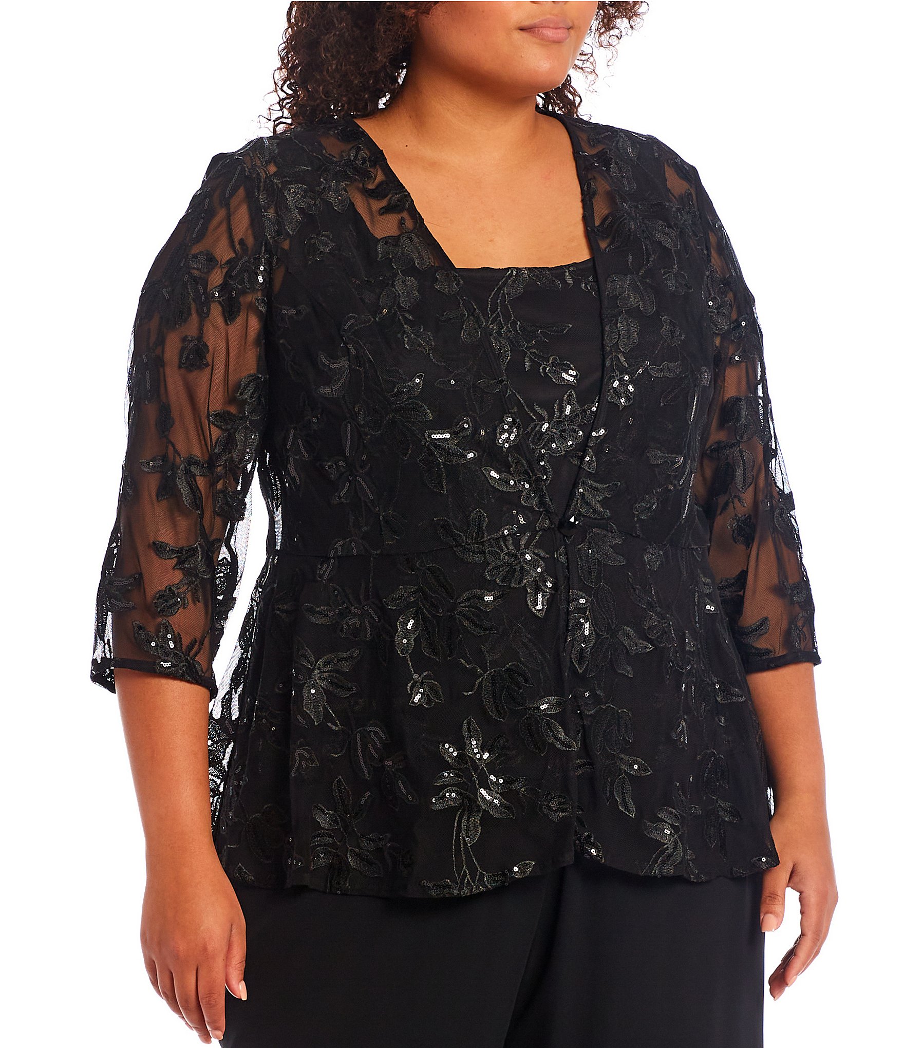 Alex Evenings Plus Size 34 Sleeve Embroidered Twinset Dillards