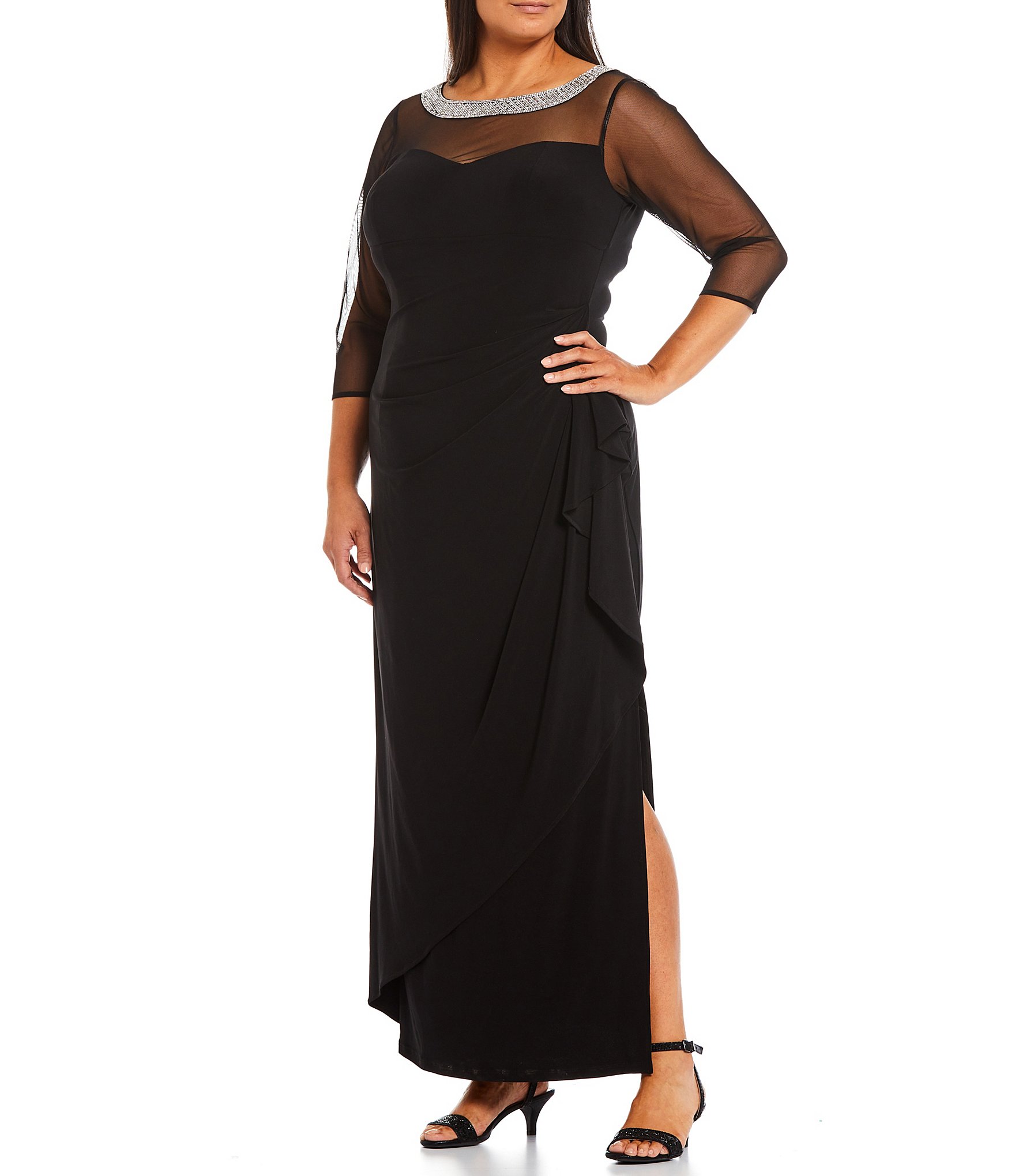 A Black Plus Size Evening Gown with sleeves. We can recreate this style for  you in any c…