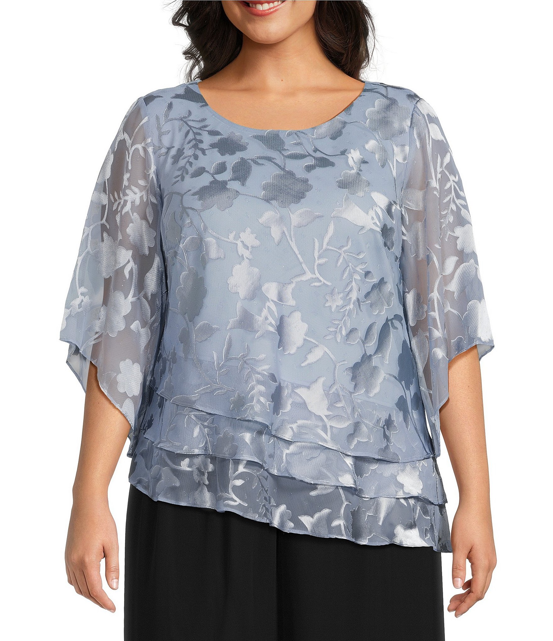 Gamiss Womens Butterfly Print Chiffon Blouse Plus Size, Casual