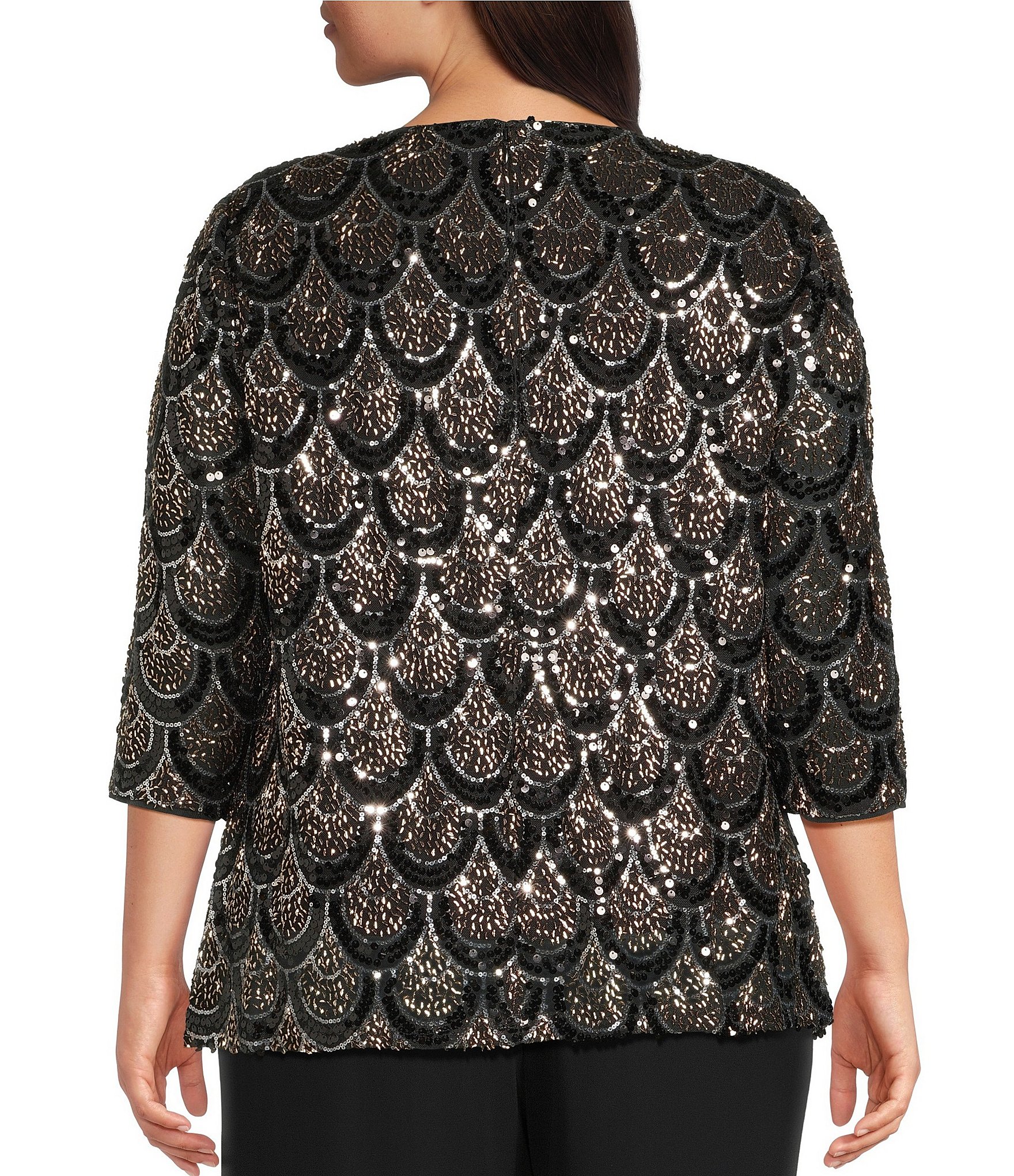 Alex Evenings Plus Size Sequin Detail 3/4 Sleeve Mock Twinset