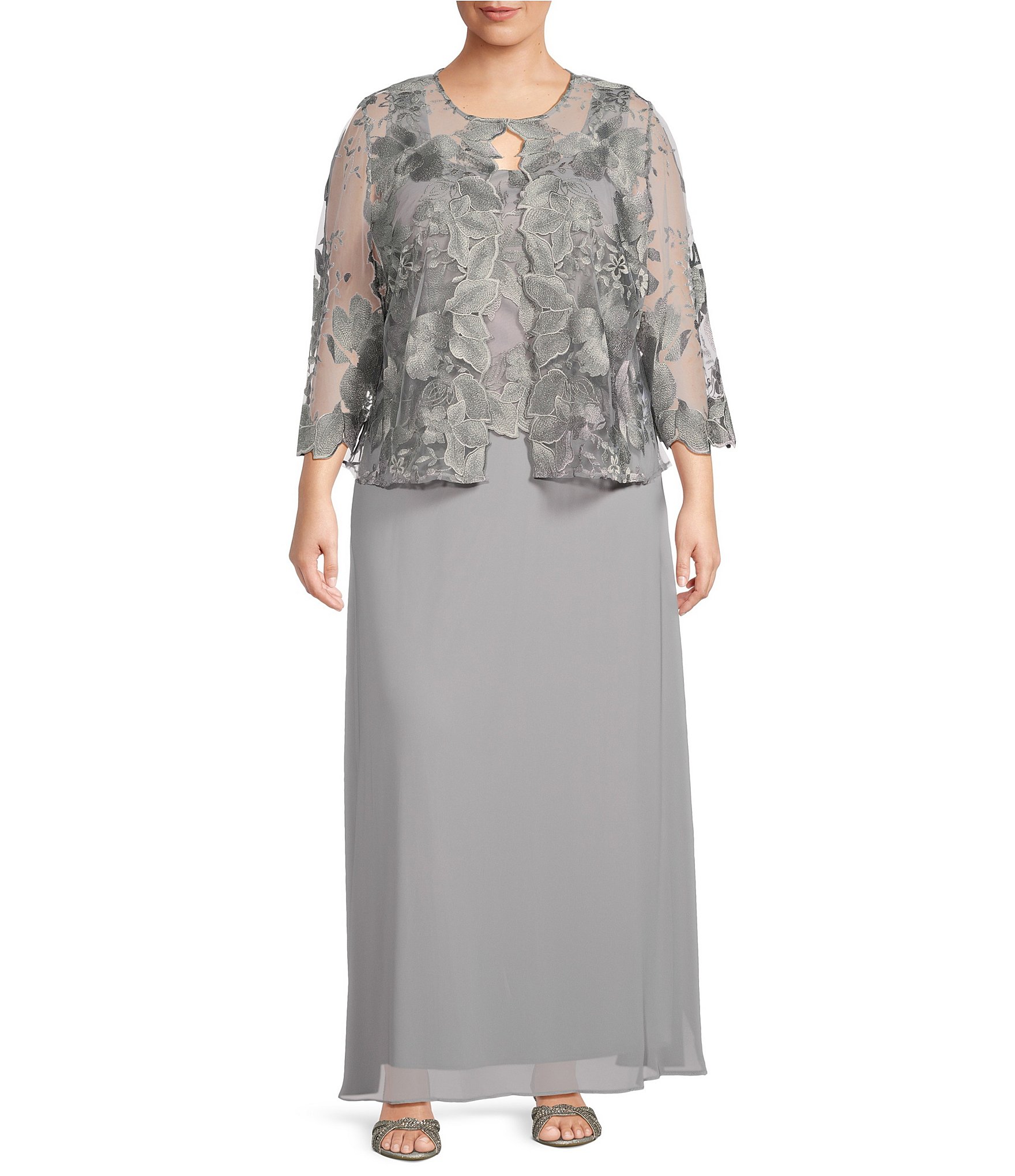 Alex Evenings Plus Size Sequined Chiffon Dress and Jacket - Macy's | Plus  size gowns, Fashion, Plus size fashion for women