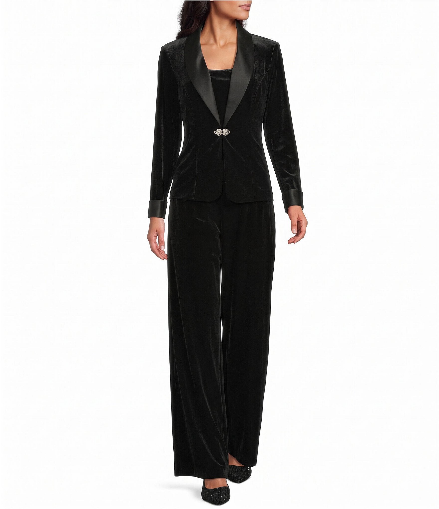 Alex Evenings Satin Collar Velvet 2 Piece Twinset