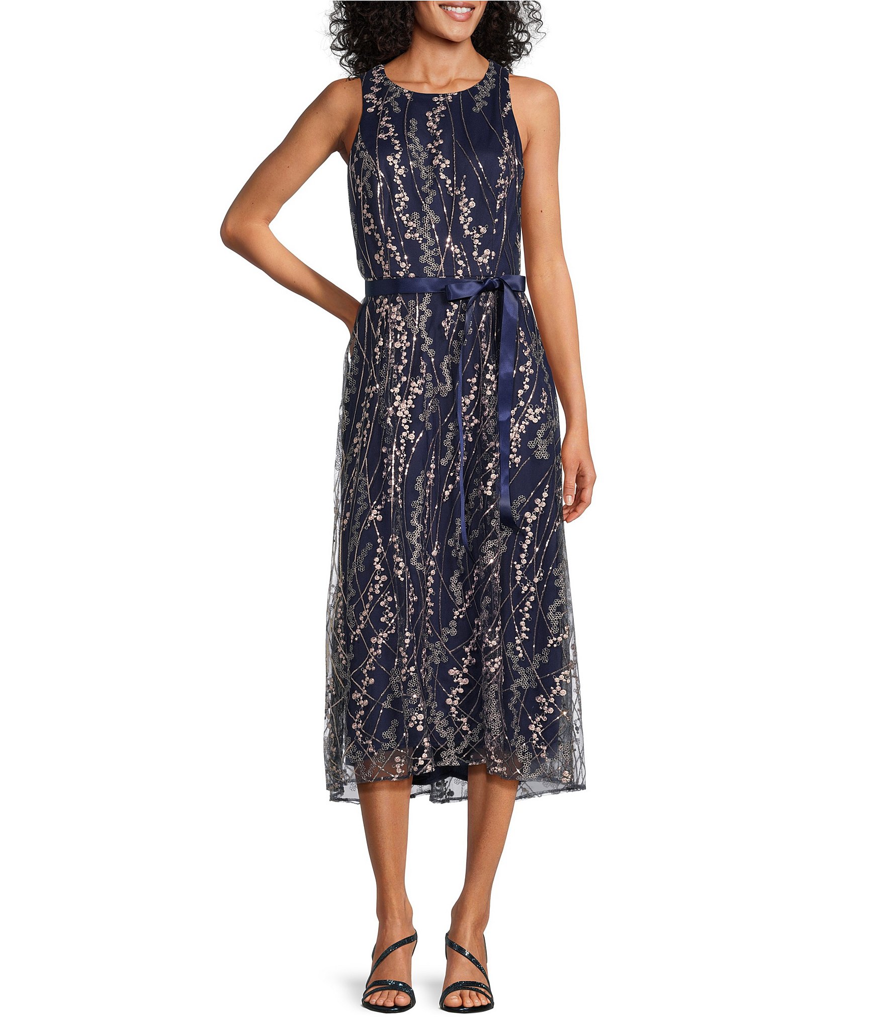 Scully Sleeveless Lace-Up Embroidered Floral Jacquard Tie Waist