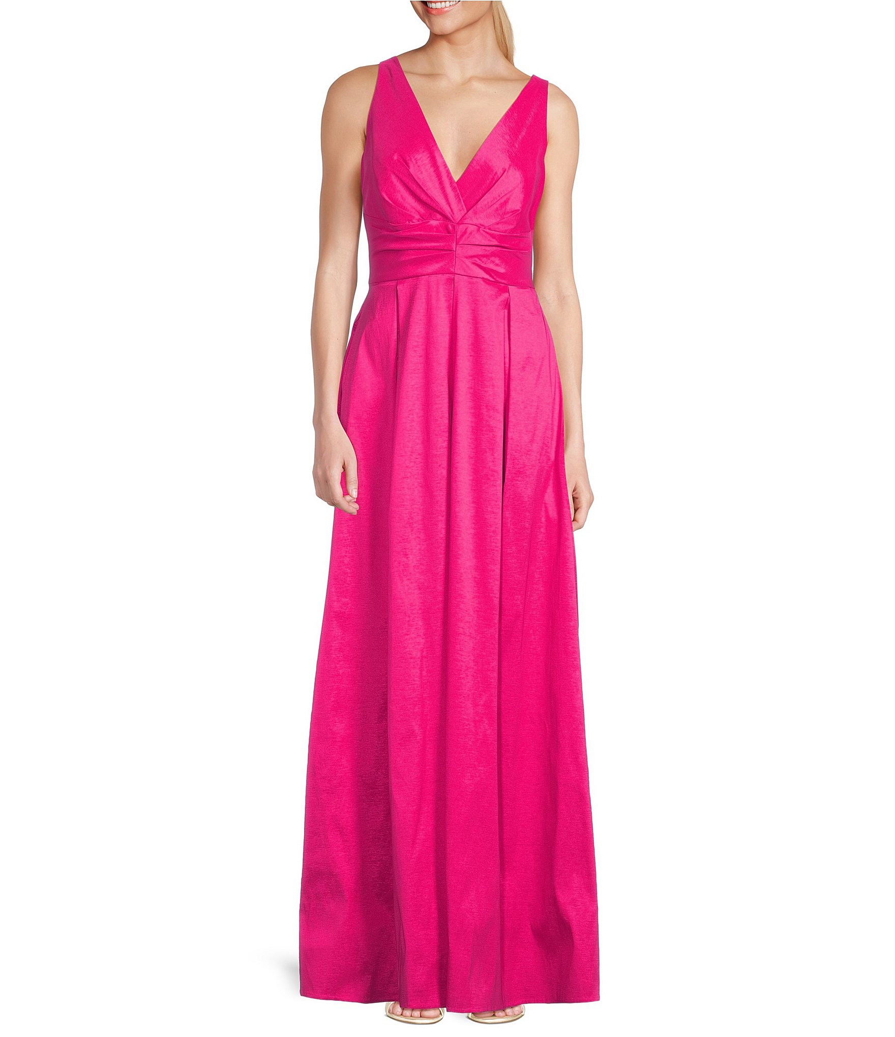 Alex Evenings Sleeveless V-Neck Stretch Taffeta A-Line Dress