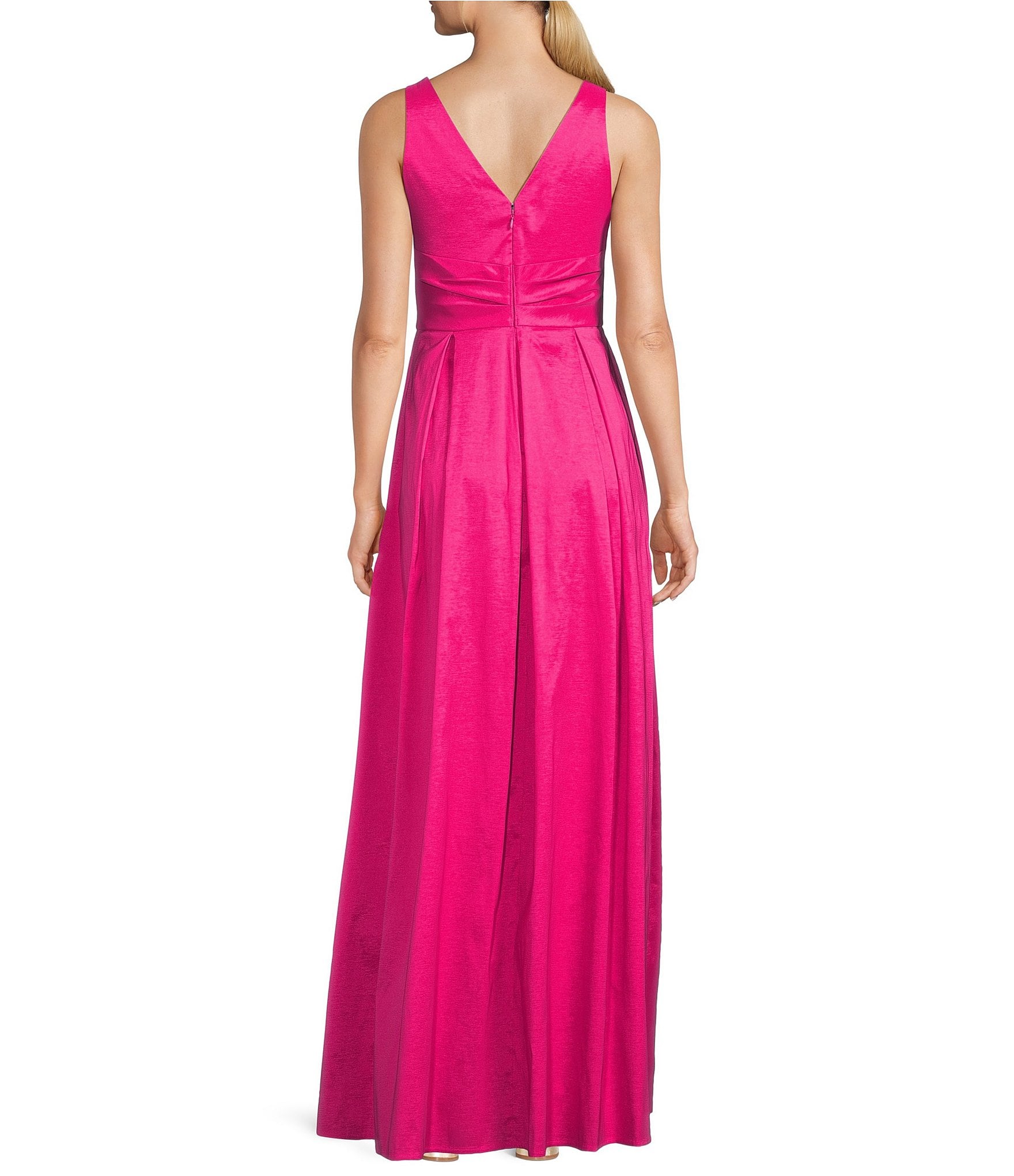 Alex Evenings Sleeveless V-Neck Stretch Taffeta A-Line Dress