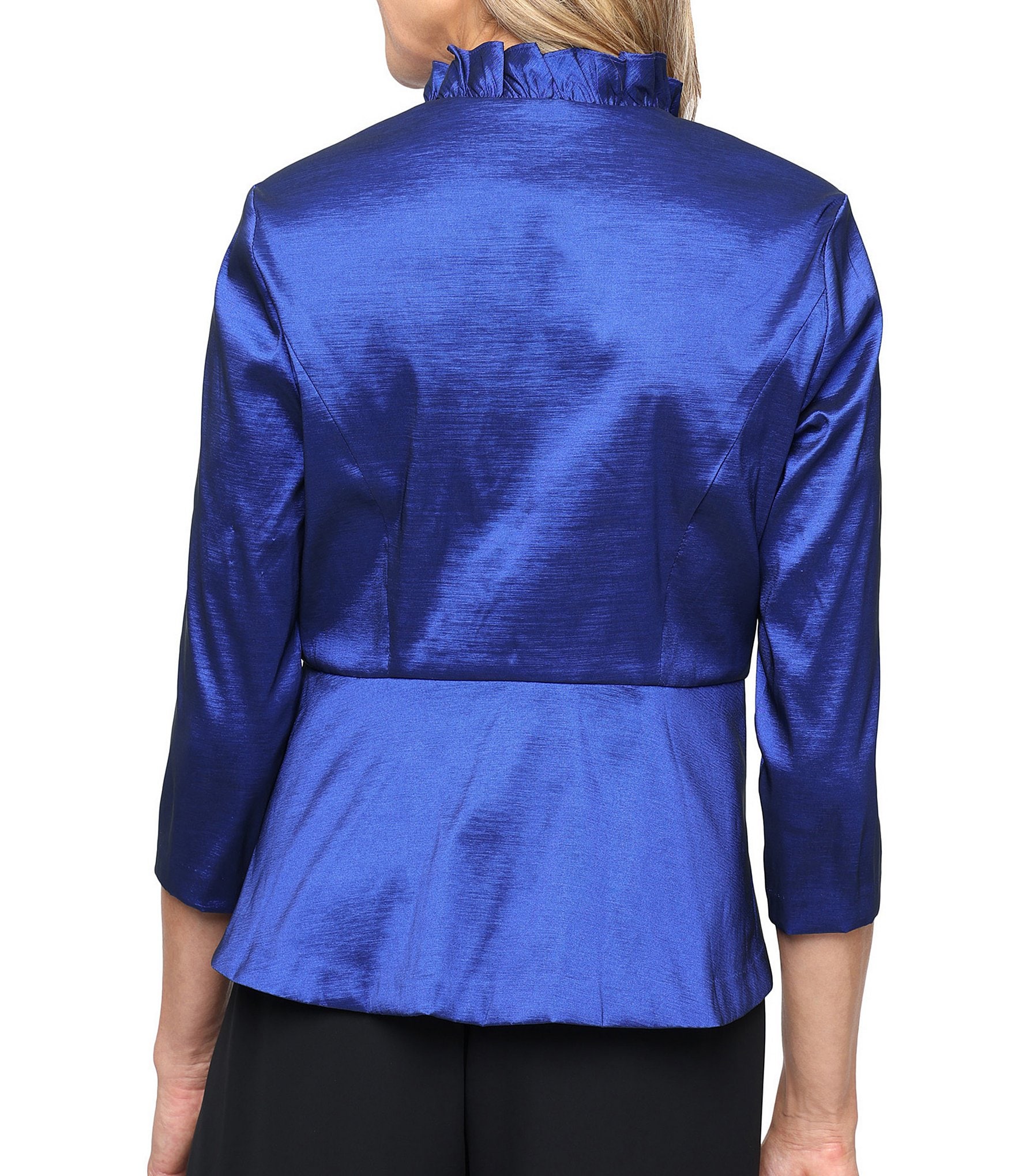 Alex Evenings Stretch Taffeta Ruffle Detail Surplice Neckline Peplum Hem Blouse Top