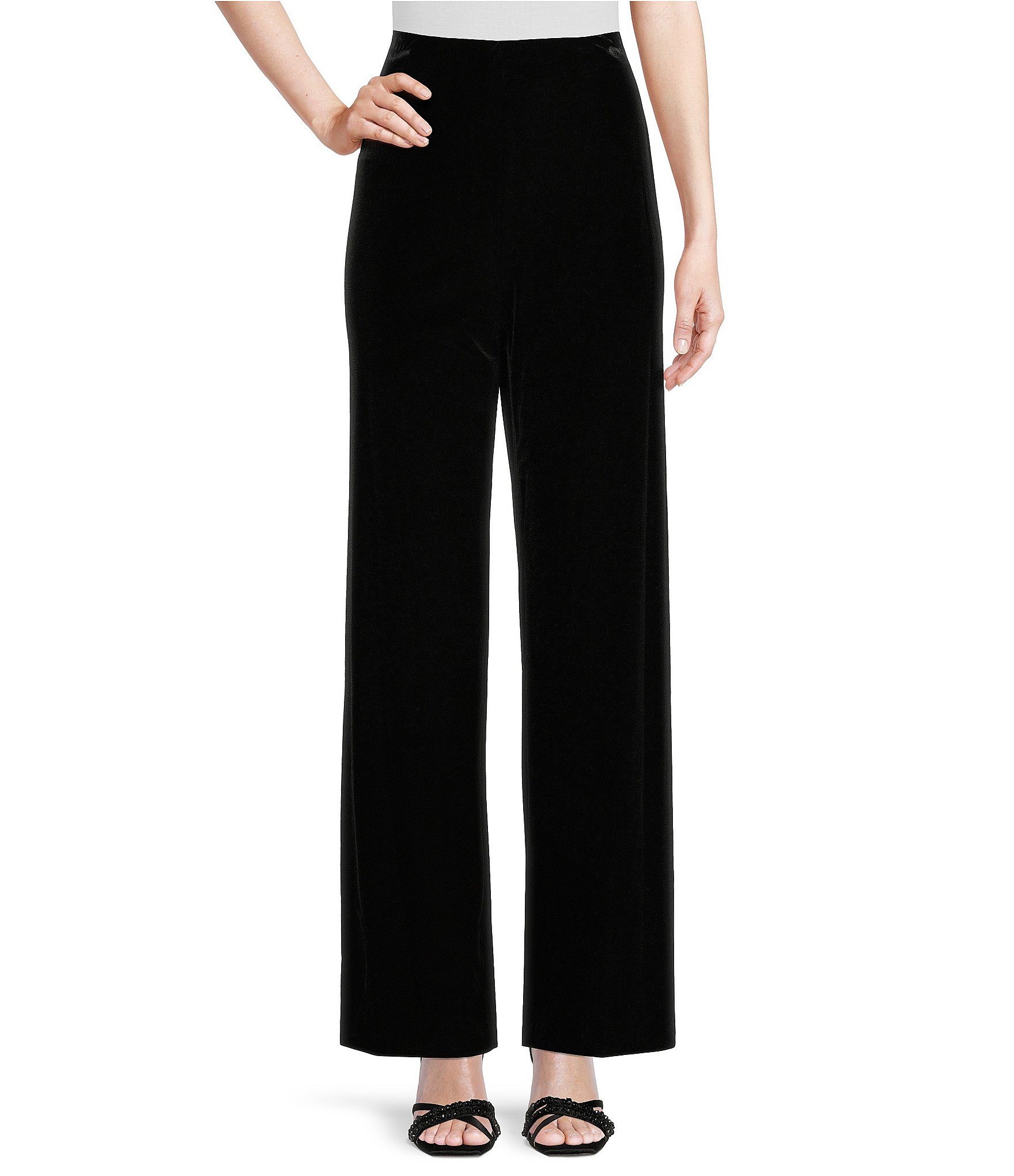 RQYYD High Waisted Velvet Pants for Women Elastic Waist Wide Leg