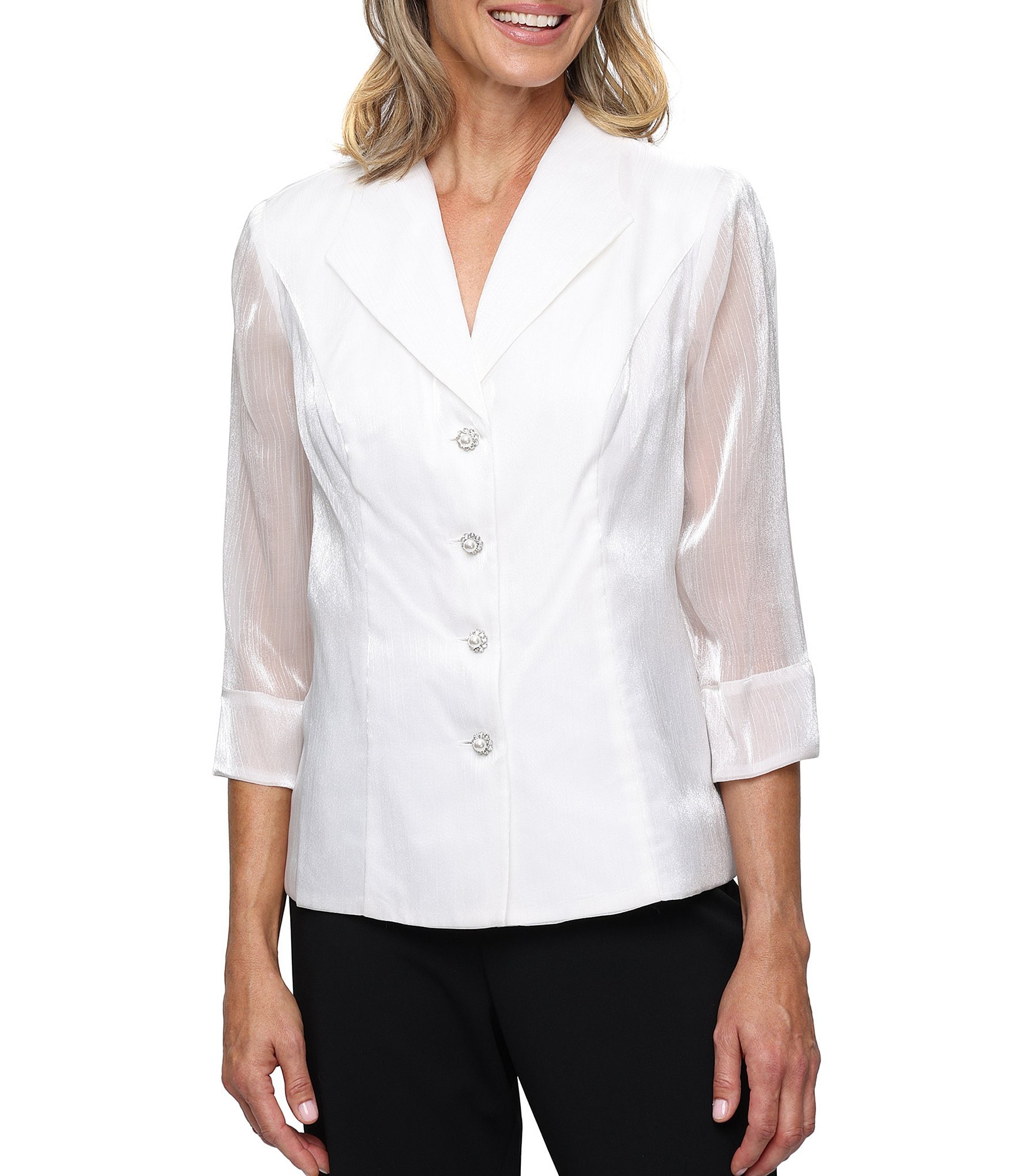 Alex Evenings Yorkyu 3/4 Sleeve Button Front Collared Blouse