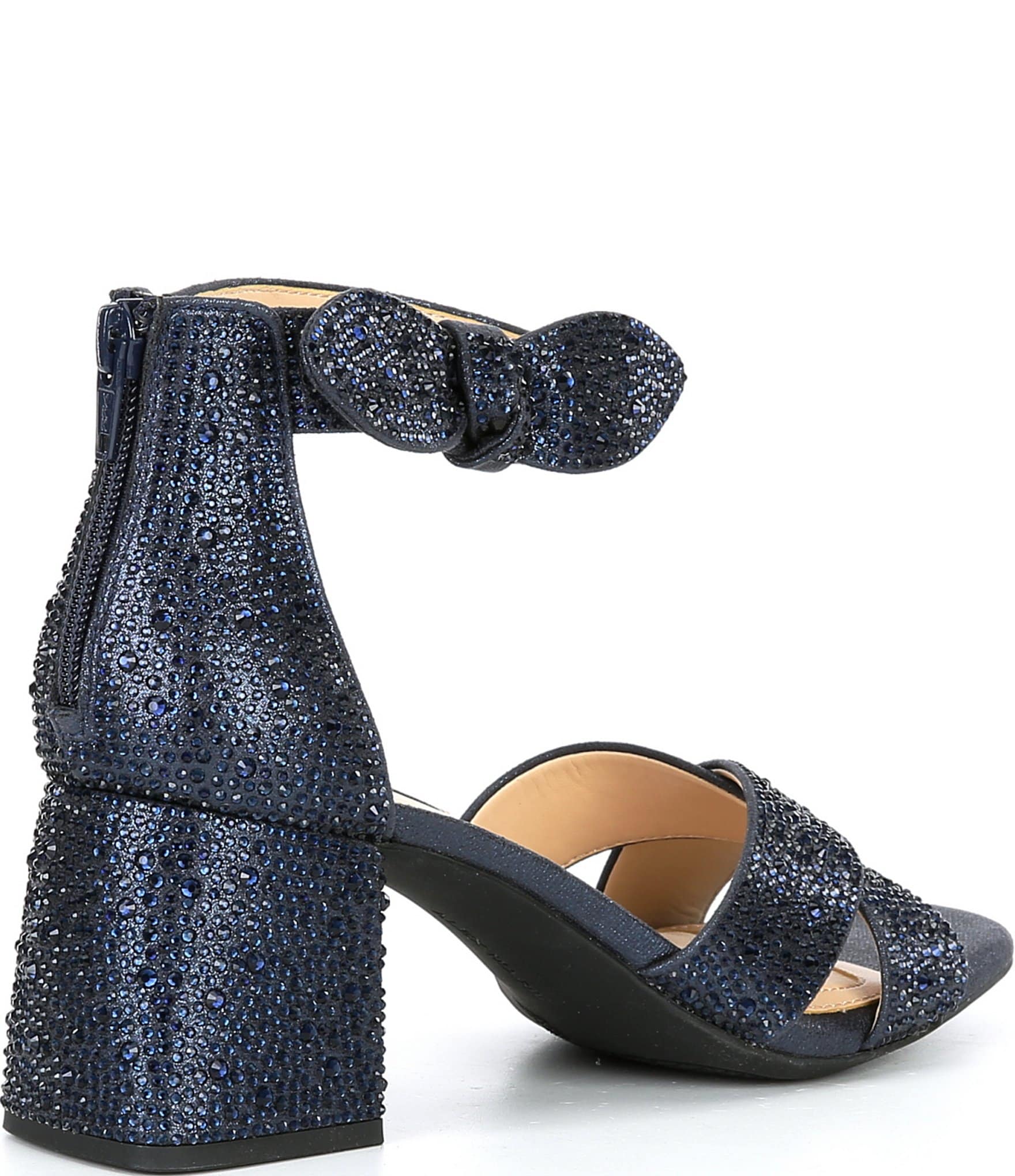 Alex Marie Adeline Rhinestone Bow Block Heel Sandals