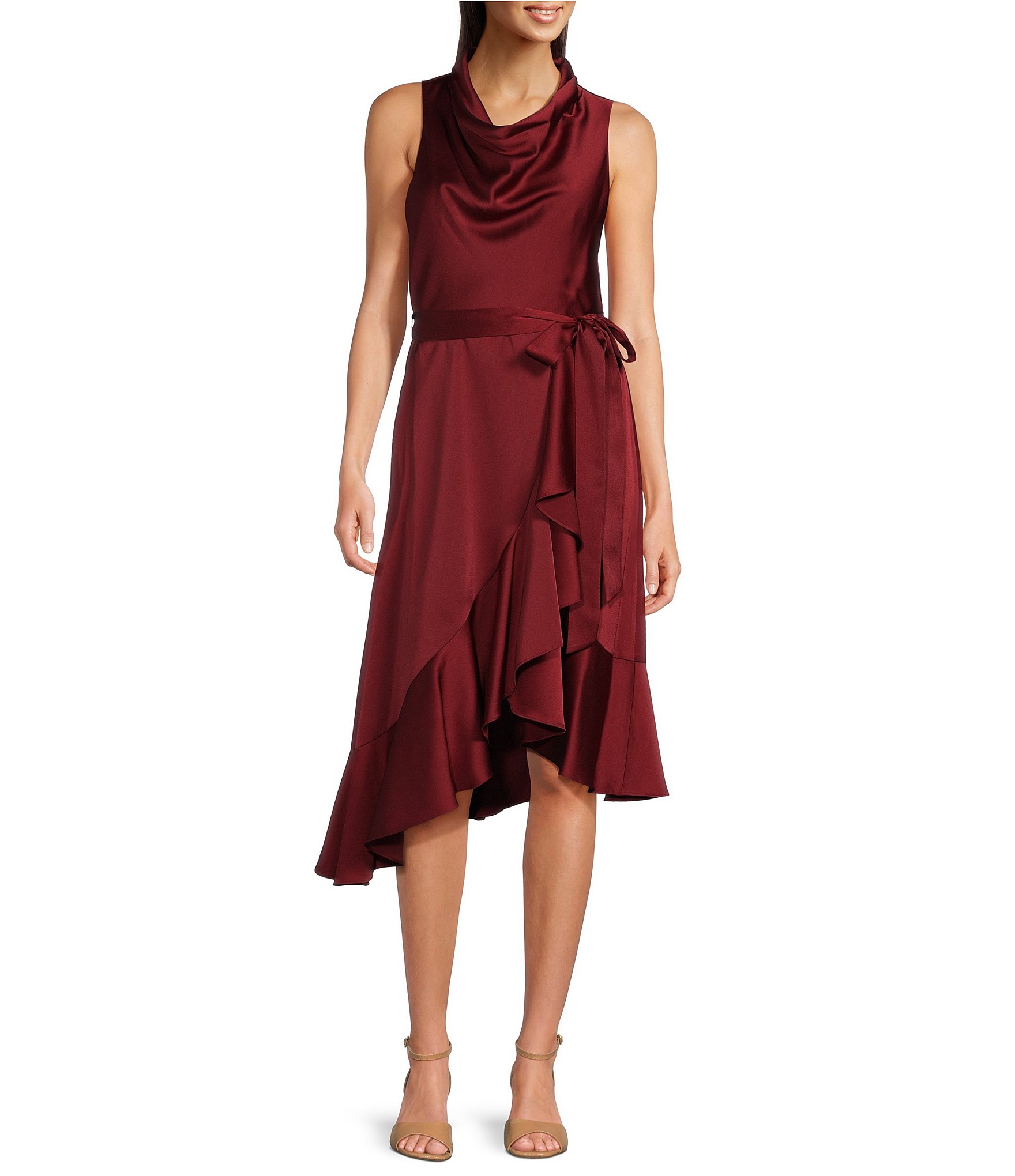 Alex Marie Annalee Satin Cowl Neck Sleeveless Midi Dress